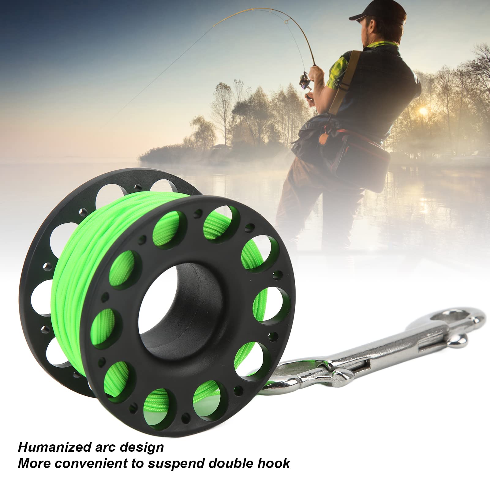 Scuba Diving Reel, Finger Reel Scuba Diving, Lightweight Scuba Spool Finger Reel with Double EndedBolt Snap Clip Fits for Snorkeling Scuba Diving, Wreck and Reef Diving (Black)