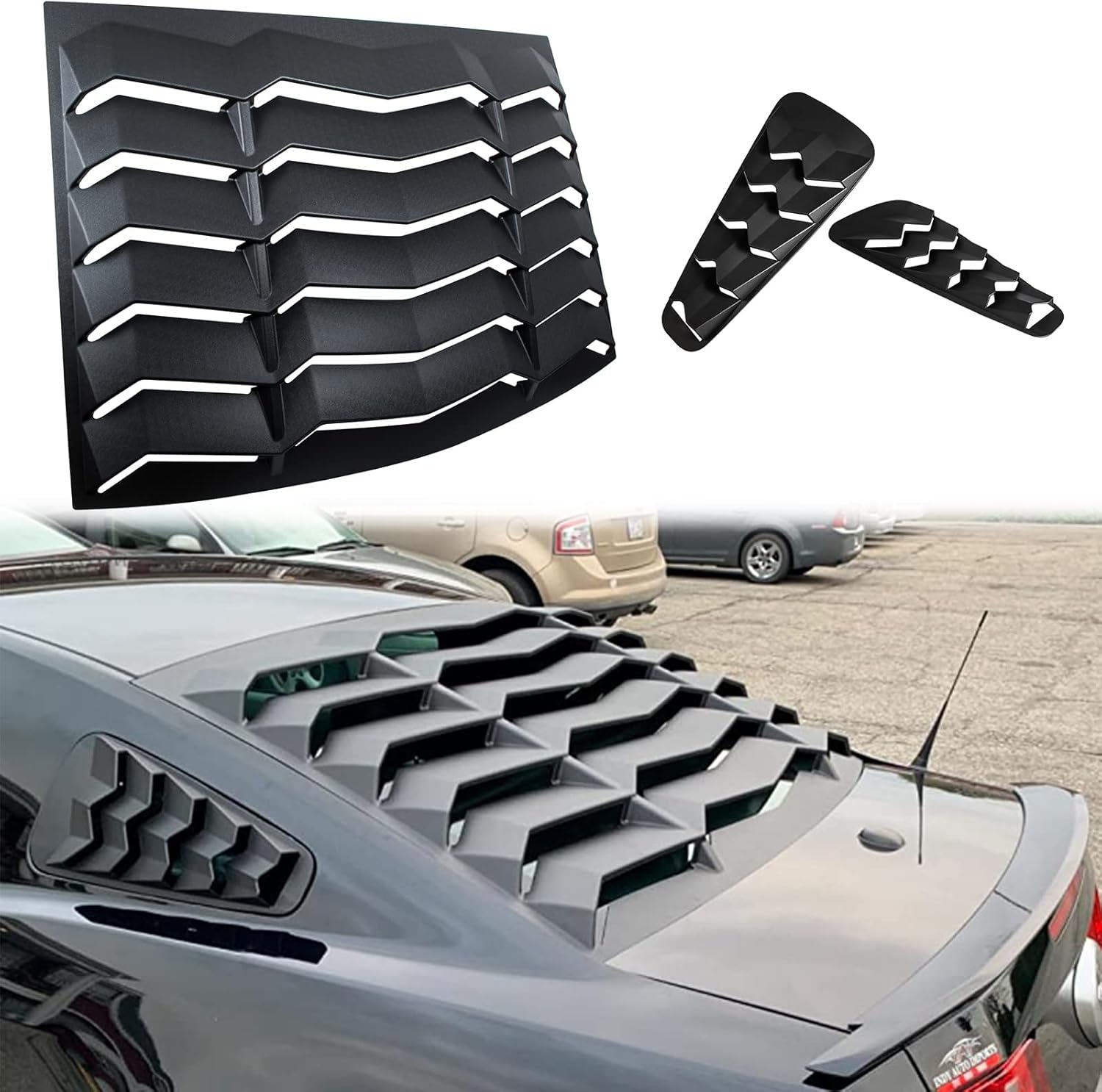 Matte Black Window Louvers Kit For Ford Mustang 2005-2014 – Rear & Side Window Shades, Stick-On Installation
