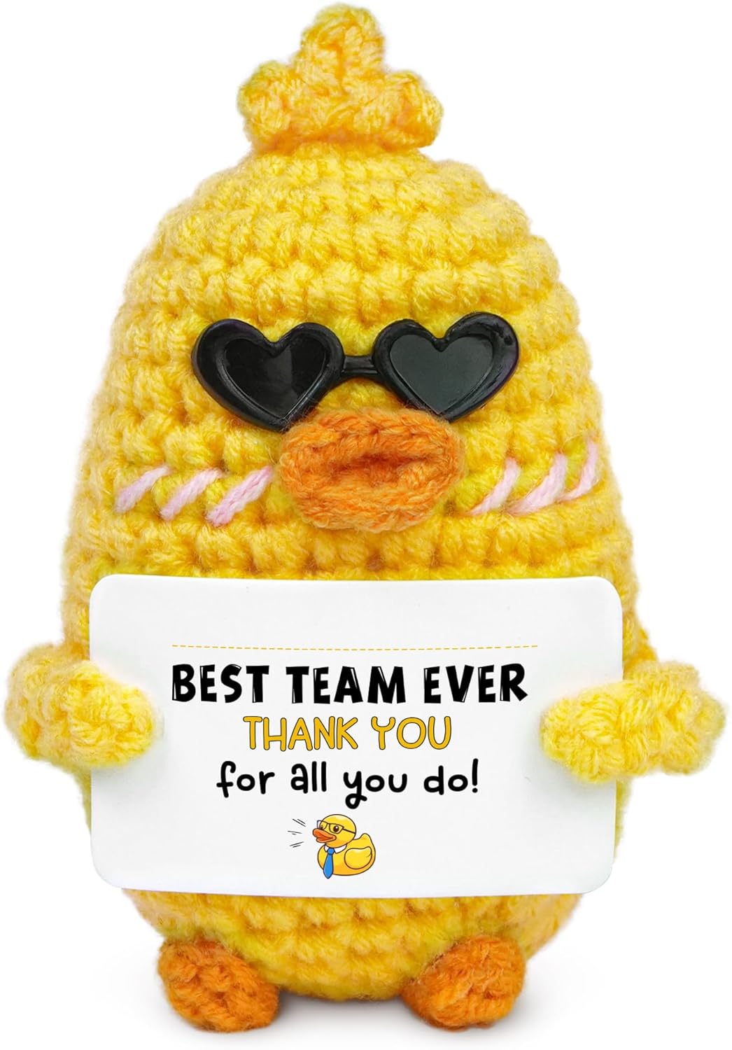 OASSIE Thank You Gifts for Coworkers - Best Team Ever Positive Duck Crochet with Card - Birthday Appreciation Gifts for Employees Friends Boss Leader Women Men, Office Desk Accessories Decor