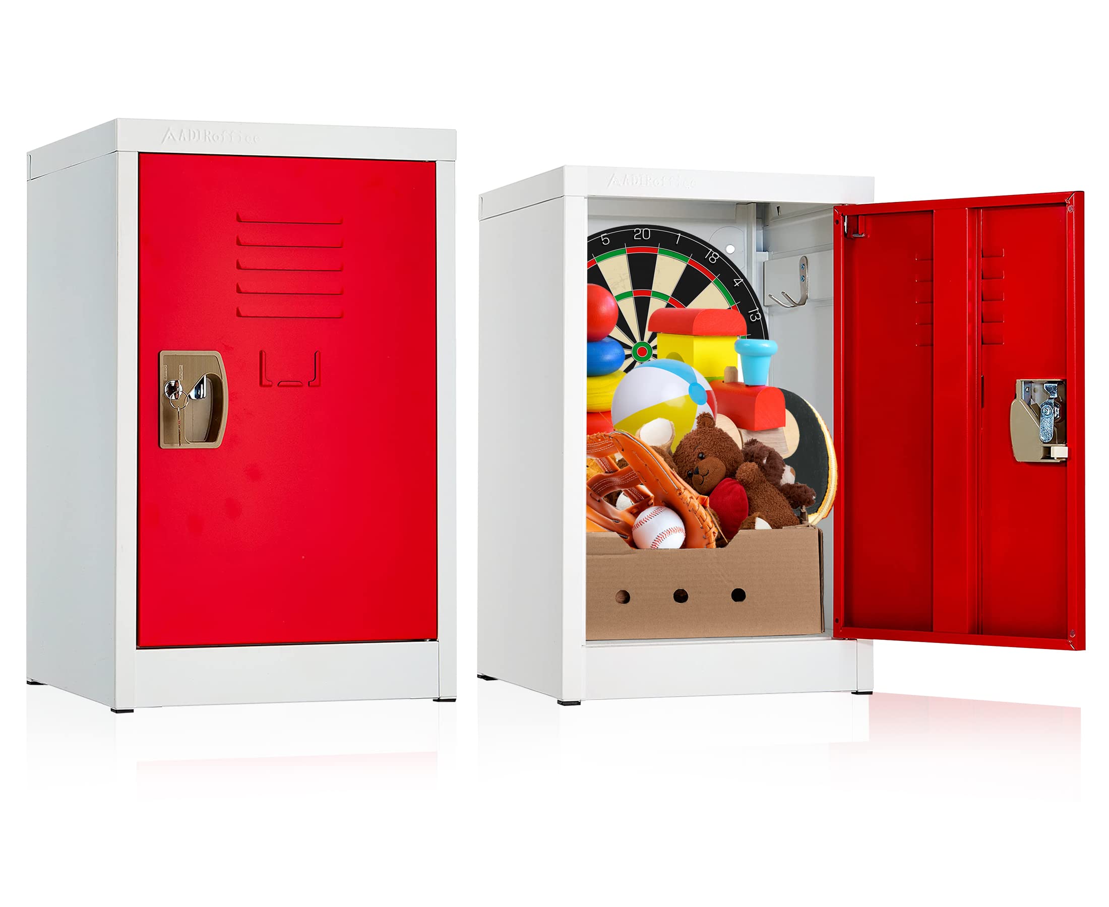 Photo 1 of AdirOffice Kids Steel Metal Storage Locker - for Home & School - with Key & Hanging Rods (24 in 1 Door, Red) 24 in - 1 Door Red