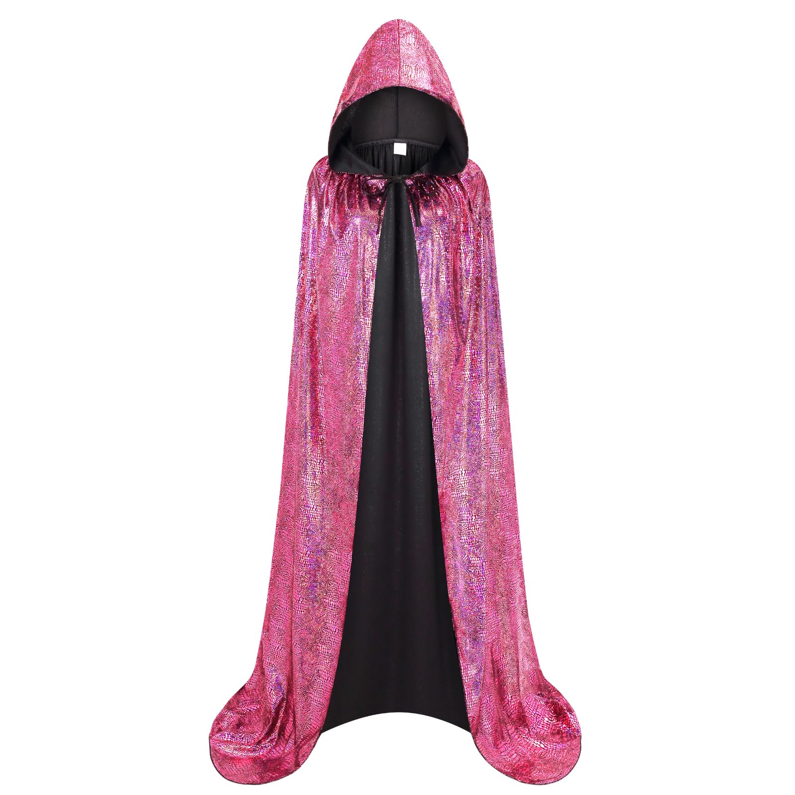 DELIVESS Womens Christmas Halloween Witch Cape Full Length Hooded Cloak Shiny Riding Hood Snake Costume Adult (55.11", Pink) โ image 1