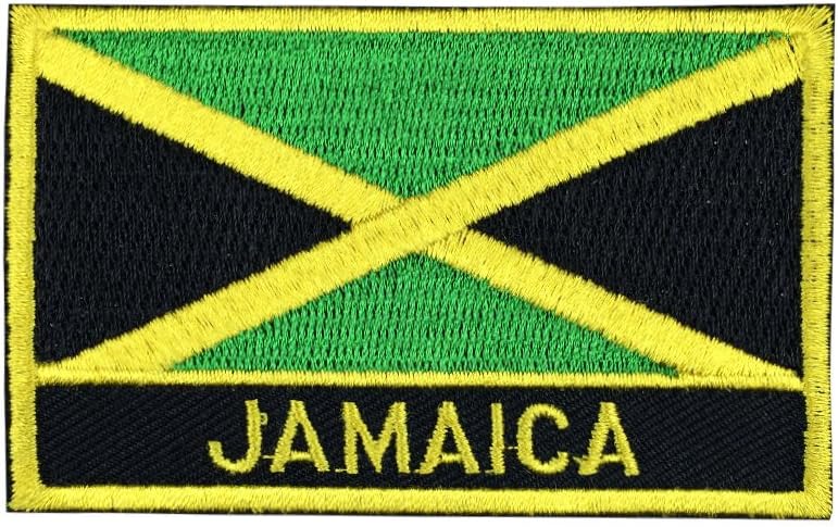 Jamaica Flag Iron-On Patch for Hats and Backpacks (Jamaican Iron-On w/ Words, 2" x 3")