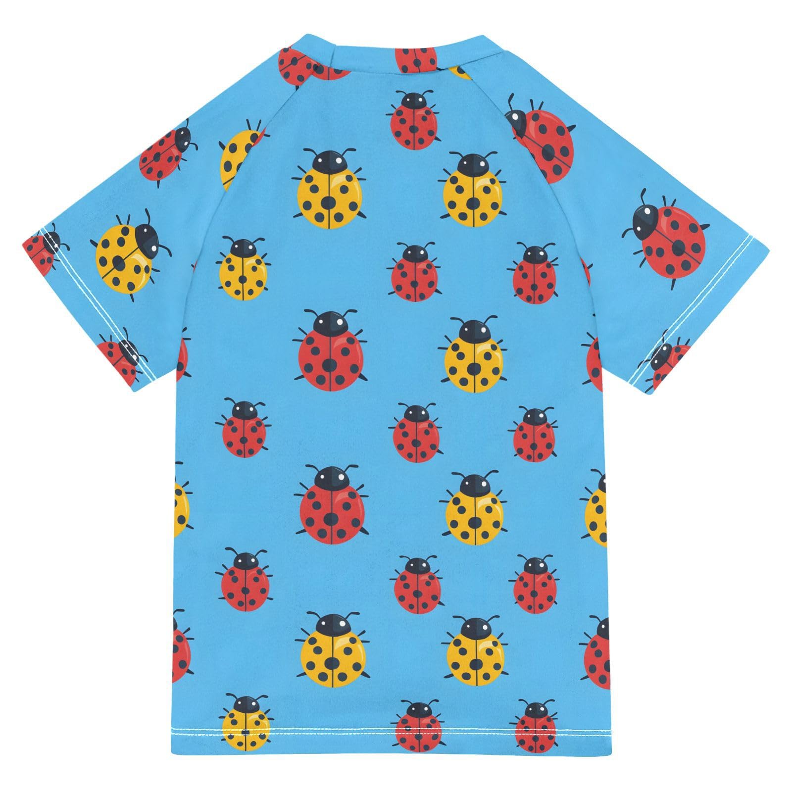 ALAZA Boys Swim Shirts Toddler Rash Guard Short Sleeve Rashguard Ladybird Blue UPF 50+ 11-12T