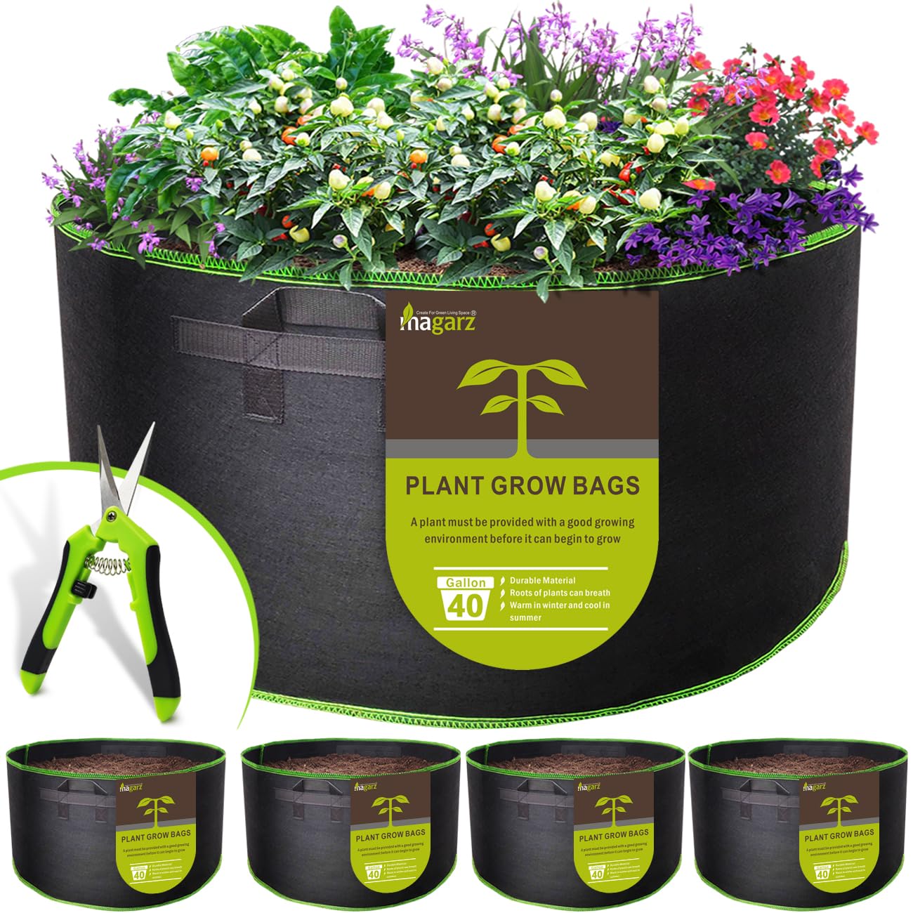 magarz 4-Pack 40 Gallon Fabric Grow Bags
