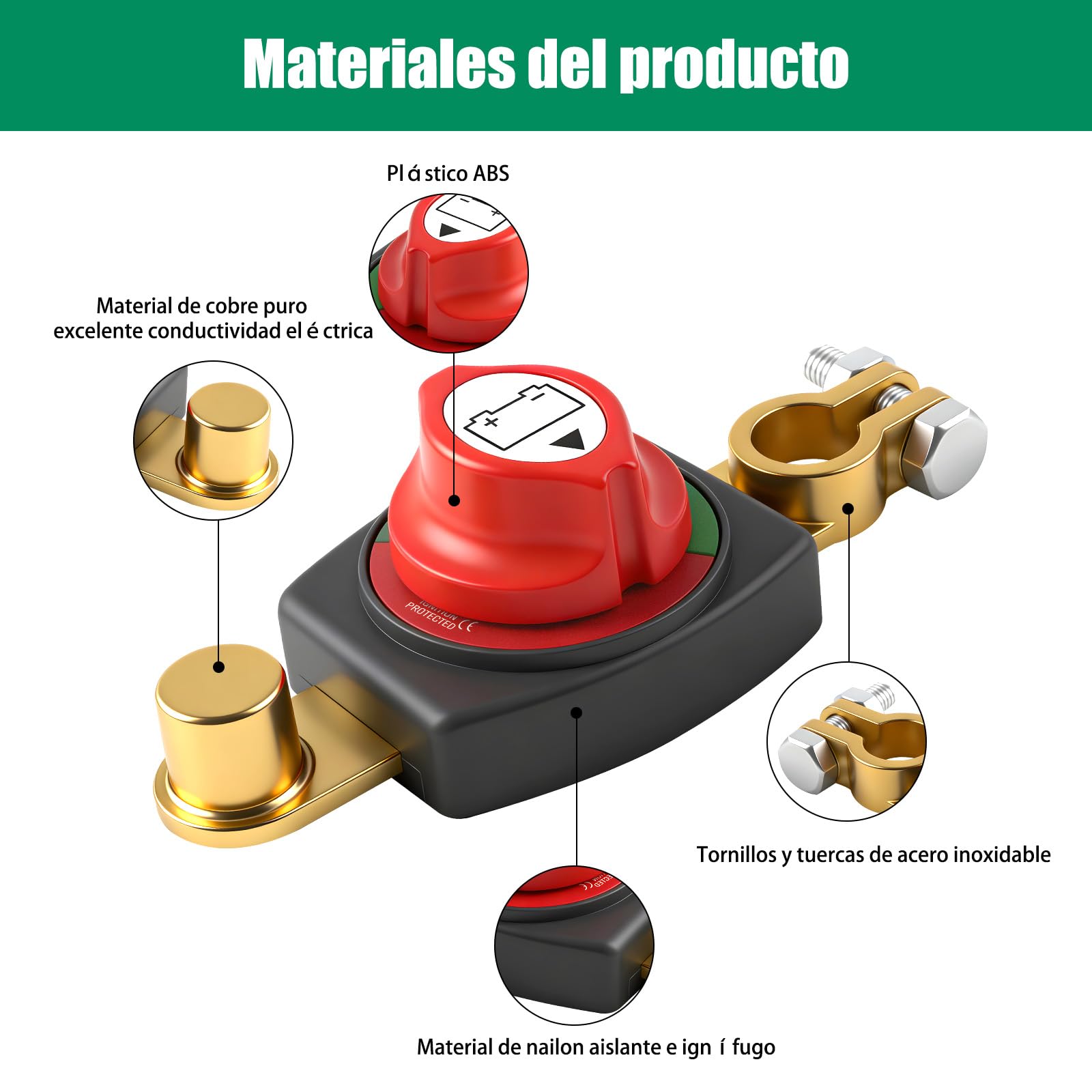 Desconectador de Bateria, Cortacorrientes De Bateria Coche 12V-48V Aislador de Batería Interruptor de Apagado para Coche, Camión, Moto, Caravana, Barco