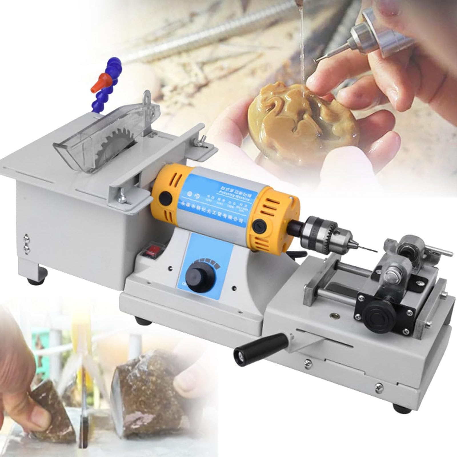750W Jubilerska Piła Lapidary do Cięcia Skał, Miniaturowa Szlifierka Stołowa Polerka 800-10000 obr./min, Narzędzia stołowe do Cięcia Kamieni Szlachetnych i Jadeitu, Wiertarka