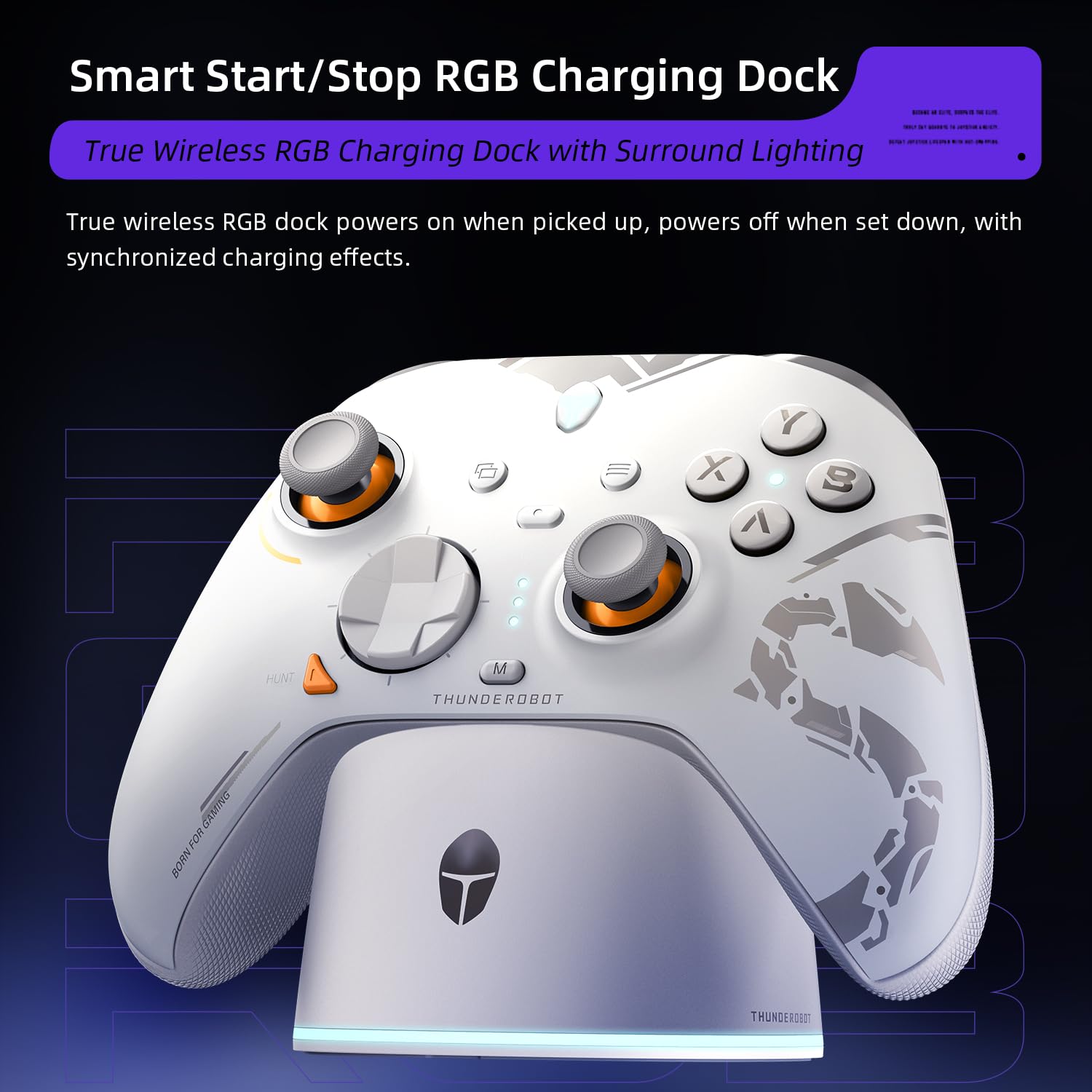 Thunderobot G80 Controller Wireless per NS/PC/iOS/Android - Joystick Hall a 1000Hz, Sensore Gyro a 6 Assi, Joystick Intercambiabile, Trigger Hall+Micro, Vibrazione 2+2, Dock di Ricarica RGB, Bianco