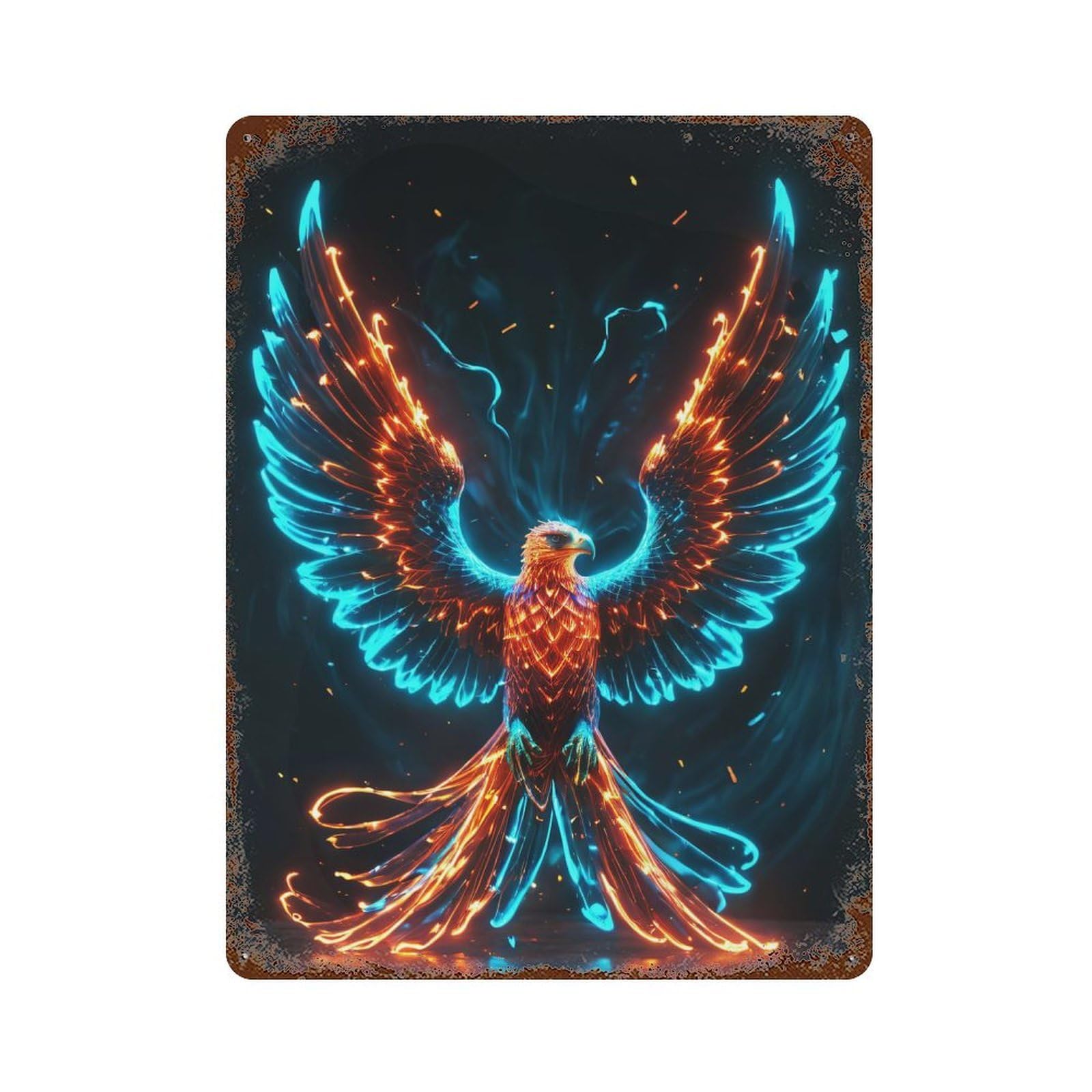 Retro Metal Sign with Mystic Phoenix Design 15.7"x11.8", for Bistro, Counter And Cafe Decor, Shabby Chic Decor