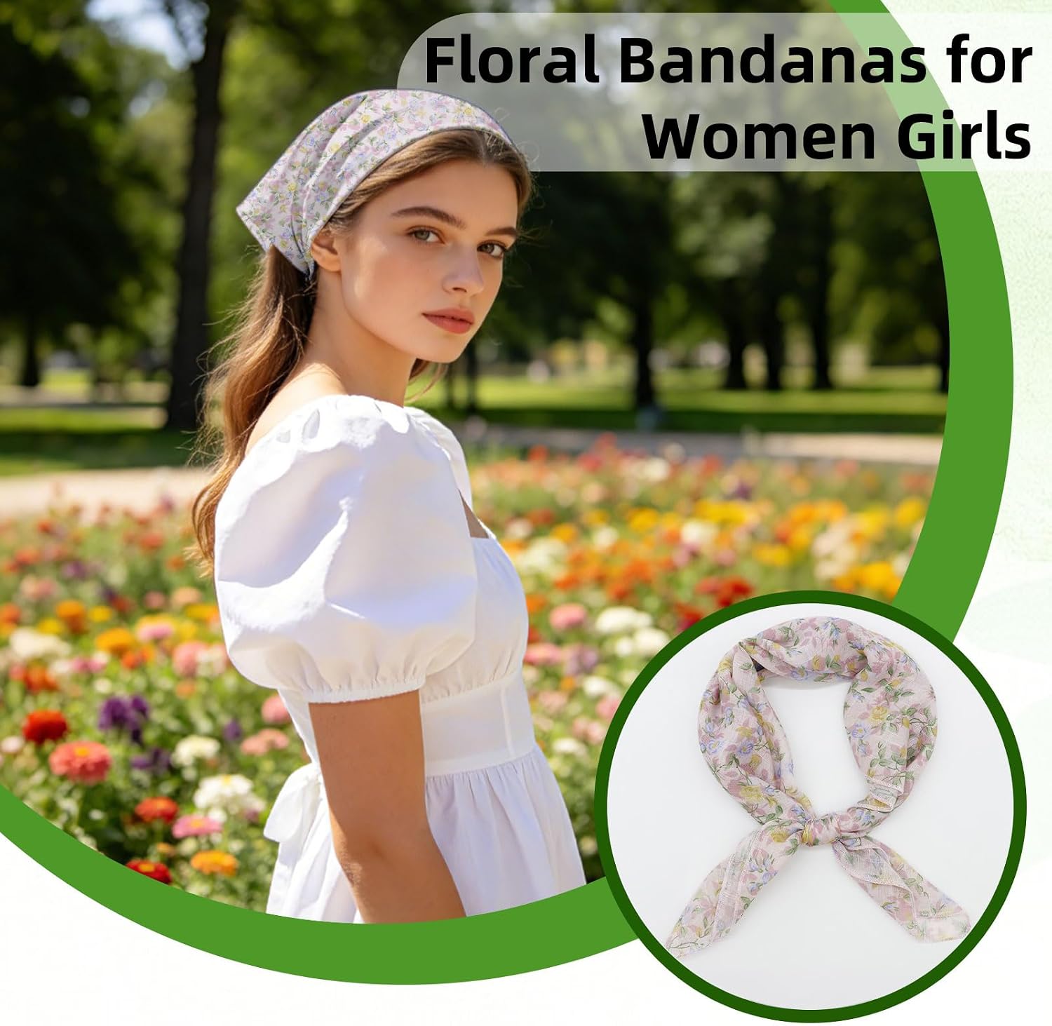 Floral Bandanas for Women, Square Bandana for Daily Party Travel | Lovely Flower Pattern, Lightweight, Soft Polyester Fabric, 22.8 × 22.8 inches, Multiple Colors, Versatile Styles