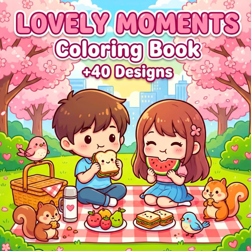 Lovely Moments Coloring Book: +40 Designs | Kawaii style , Bold & Easy , Cute Patterns | Designed for Adults and Kids | Stress Relieving