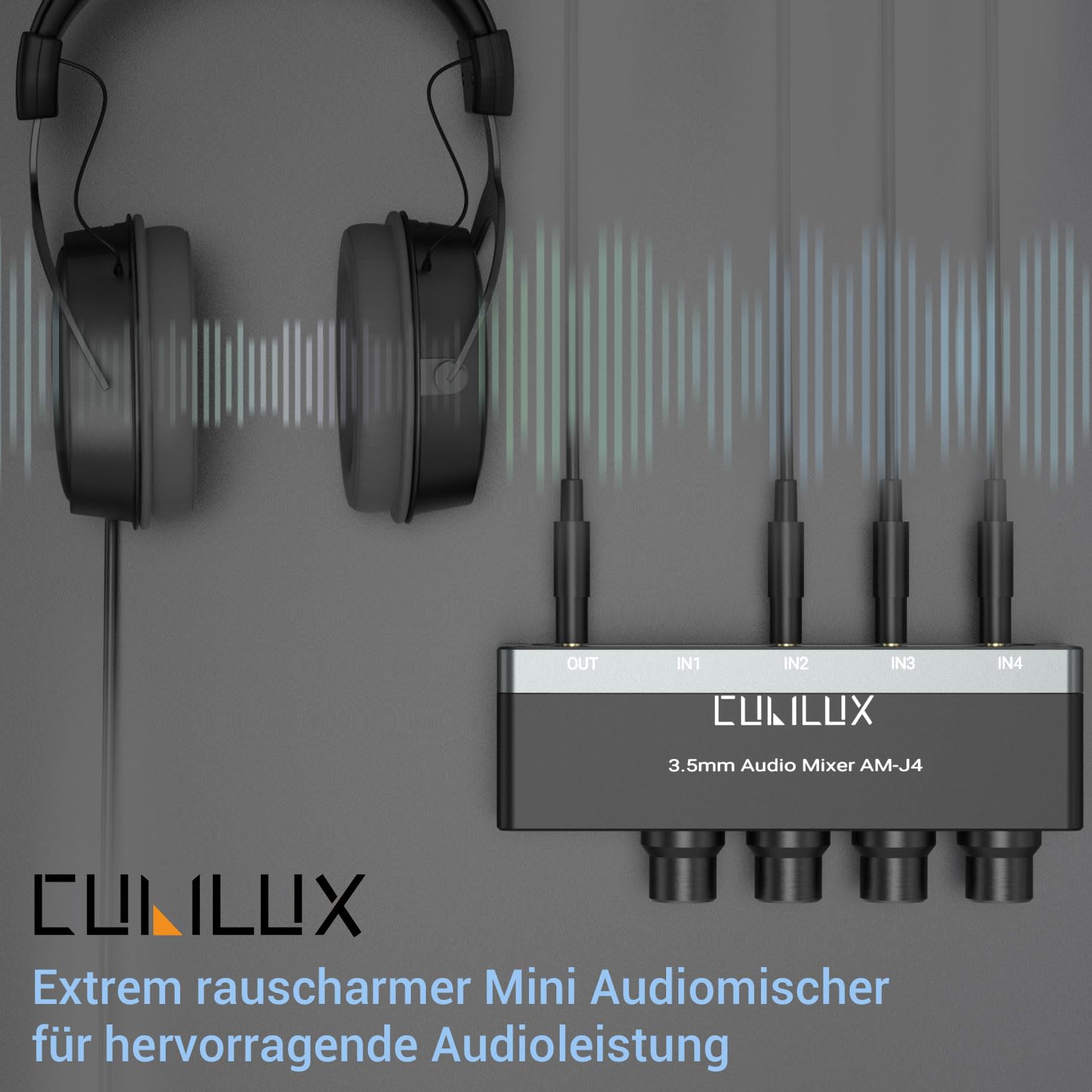 Cubilux 4 Kanal 3,5mm Audio Mixer, Extrem rauscharmer Mini Audio Mixer für Sub-Mixing, 1/8 TS/TRS-Eingang, Stereo-Umschalter, geeignet für Gitarren, Bass, Keyboards