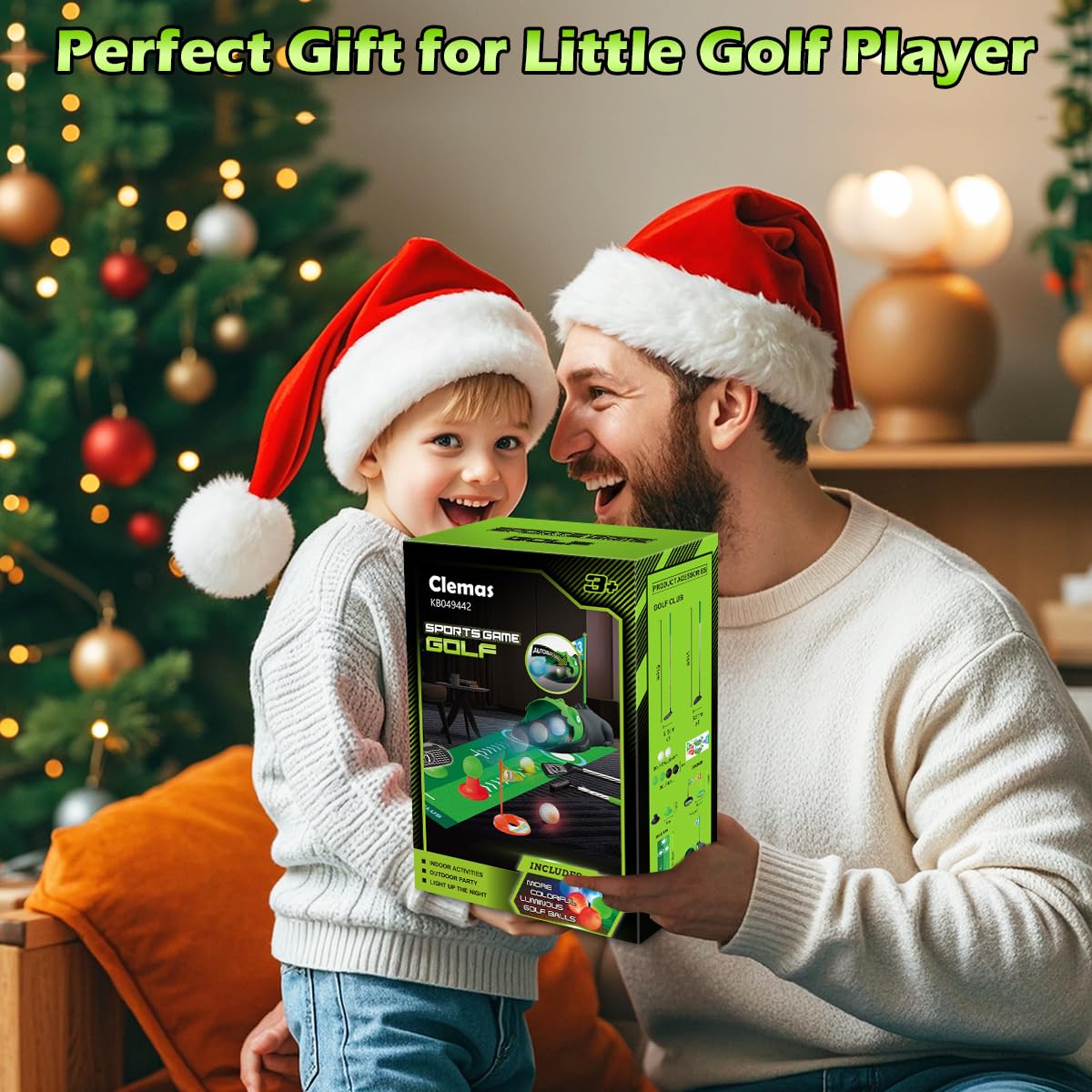 Clemas Jeux de Golf pour Enfants avec Retour Automatique de Dinosaure, Balles de Golf Nocturnes Lumineuses à LED,3 Clubs,3 à 8 Mini Golf, Jouets de Sport d'intérieur et d'extérieur garçons Filles