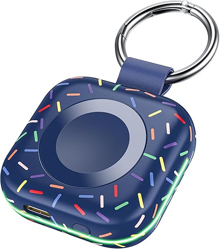 Miniatura 11 de HUOTO - Cargador portátil para Apple Watch, cargador magnético inalámbrico para iWatch de 1200 mAh, batería externa para viajes, llavero, Negro