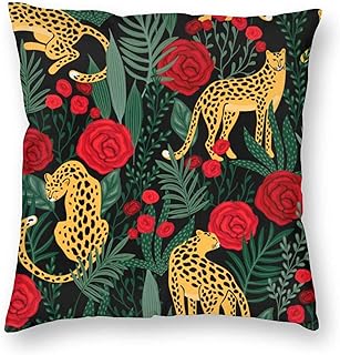 ZCHW Poszewka na poduszkę bezszwowy wzór z lamparci i różami poszewka na poduszkę poszewka na poduszkę poszewka na poduszkę akwarela na kanapę 45 x 45 cm