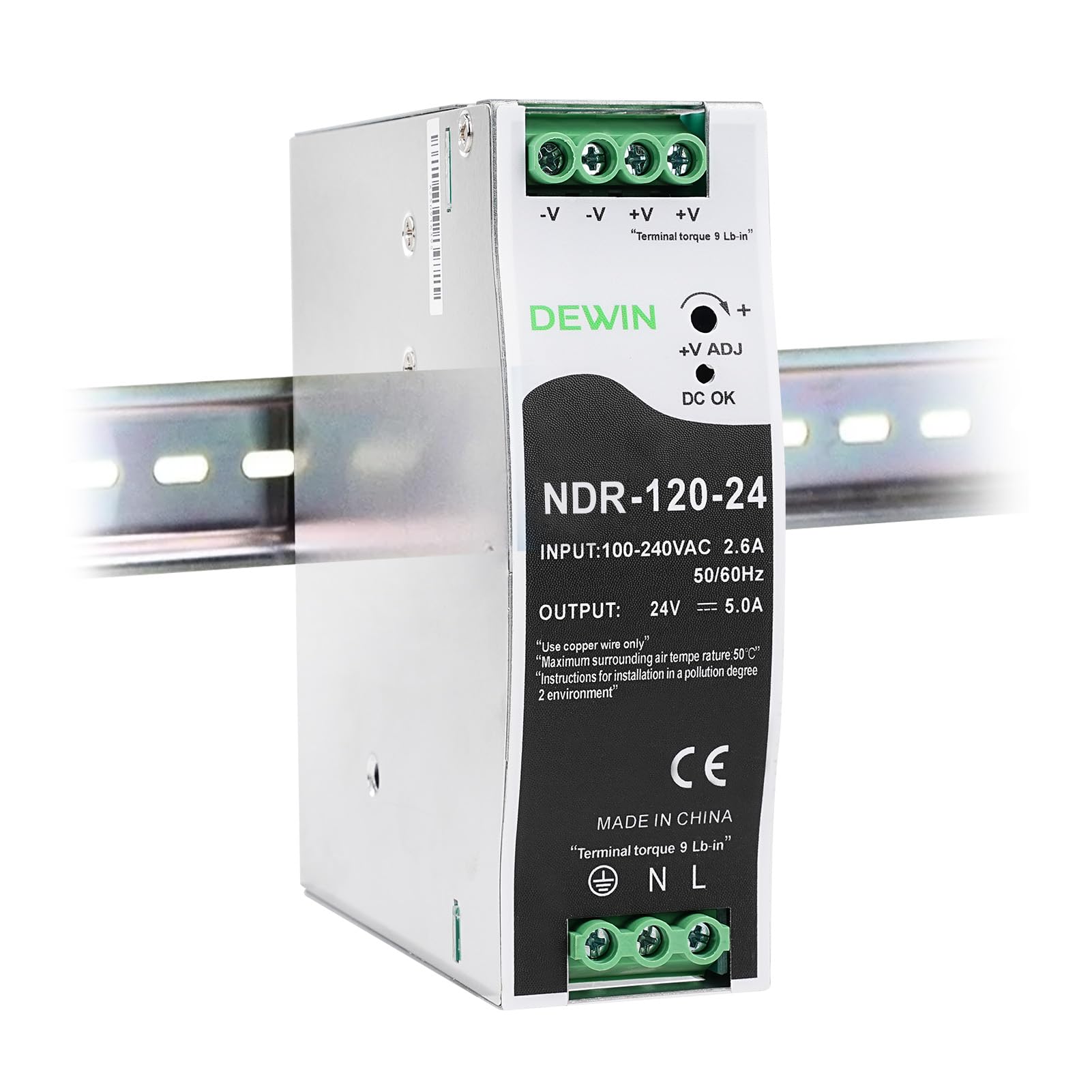 Alimentation sur rail din 24V 5A 120W bloc d'alimentation pour rail din transformateur Entrée AC100-240V 2.6A sortie DC24V 5A alimentation à découpage industrielle NDR-120-24