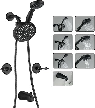 LIWEIKE Matte Black 2 Handle Shower Faucet Set, Wall Mount Two Handle Shower Faucet with Tub Spout Rough-in Brass Valve Shower Faucet Set 2 Knobs