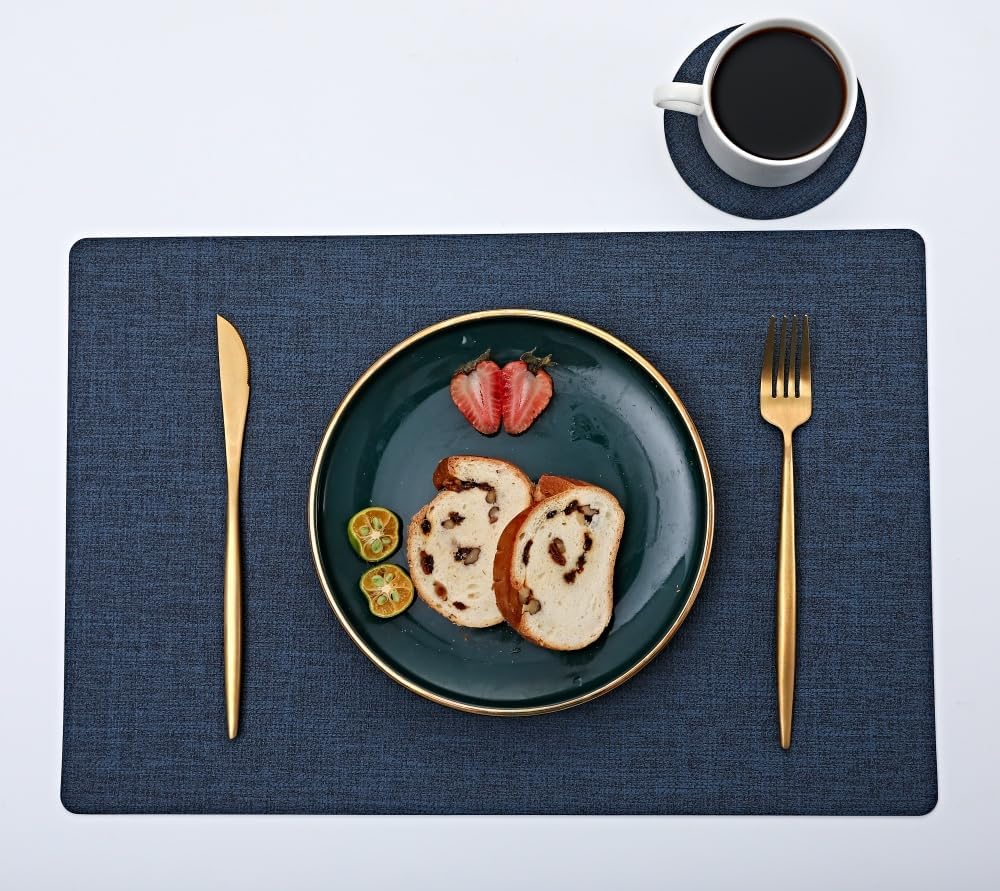 Leather Placemats and Coaster Sets 6, Large Table Mats, Waterproof