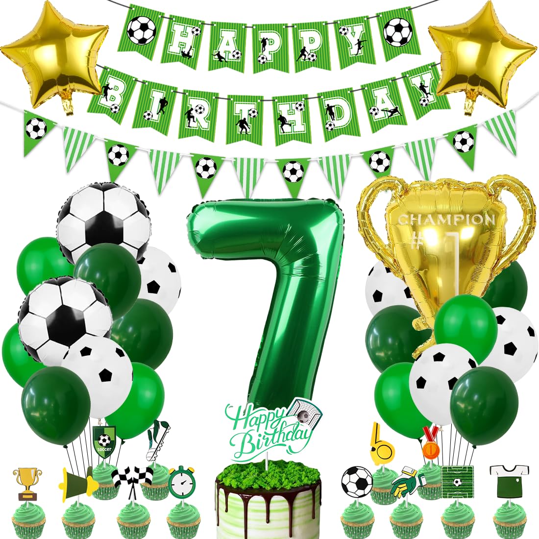 Fußball Luftballon 7. Geburtstag, Fußball Deko Geburtstag, Fussball geburtstag Deko, Geburtstagsdeko 7 , Fussball Party, Grün Folienballon für Geburtstagsdeko