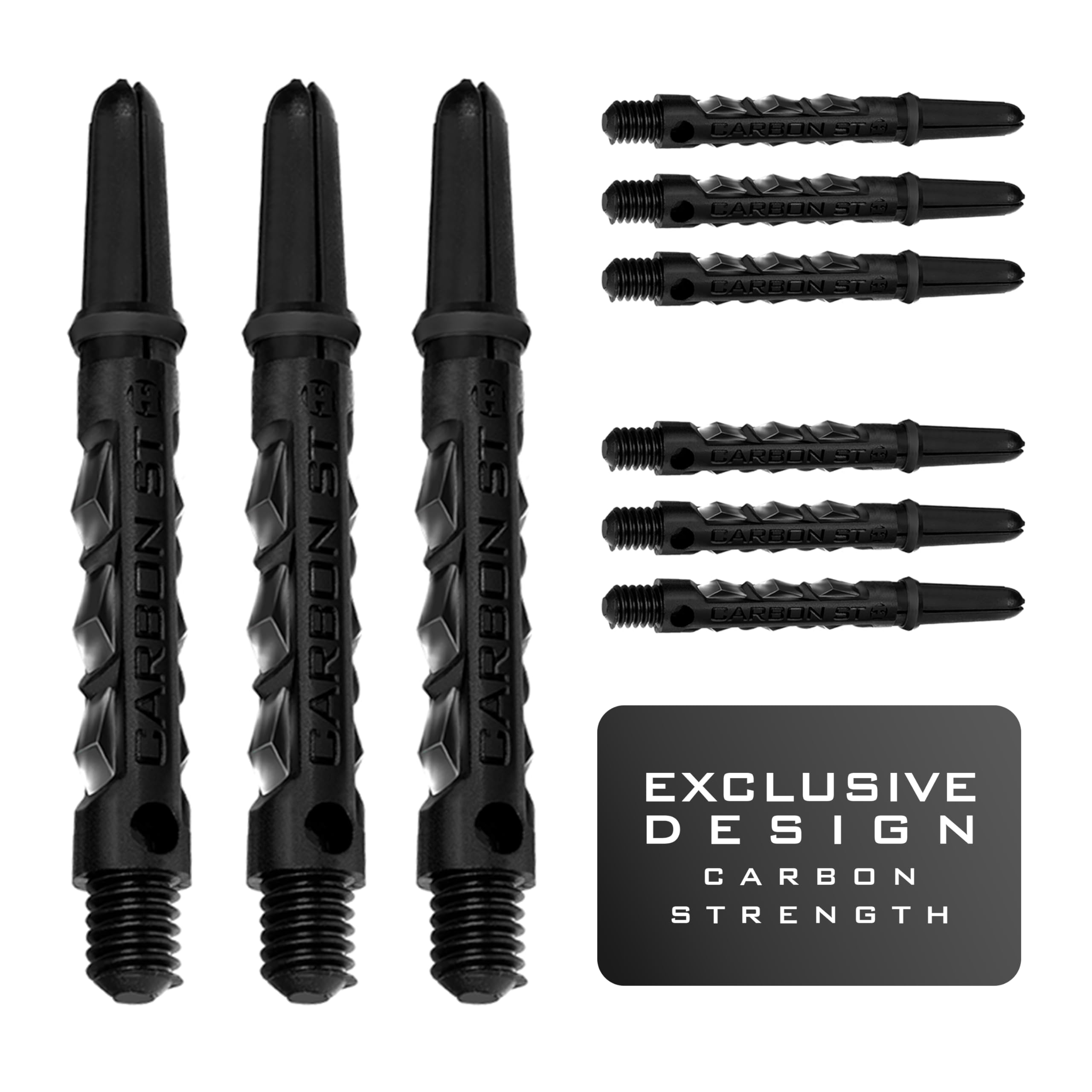 Harrows Darts 3 x Sets of Carbon ST Dart Stems - 9 Dart Shafts in Total - Available in 3 sizes - Tough Carbon Composite (BLACK, MIDI)
