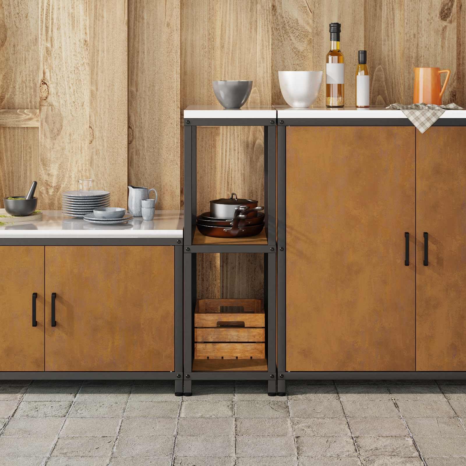 HATTEM - Scaffale da cucina in acciaio arrugginito, 30 x 50 x 92 cm, scaffali robusti, multiuso per esterni, moderno e portaoggetti