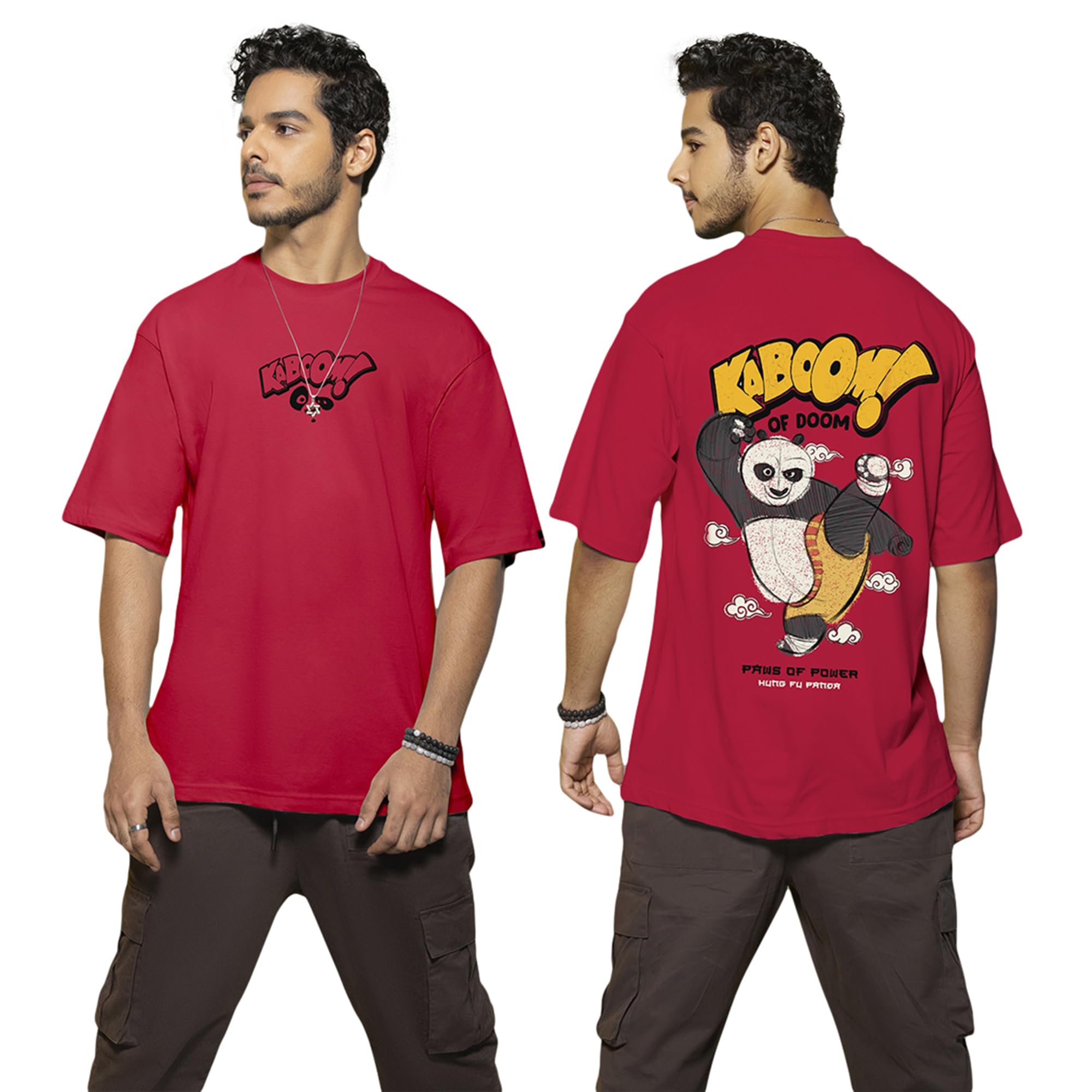 Bewakoof Official Kung Fu Panda Merchandise Men's Graphic Printed Oversized Fit Half Sleeve Round Neck Cotton T-Shirt