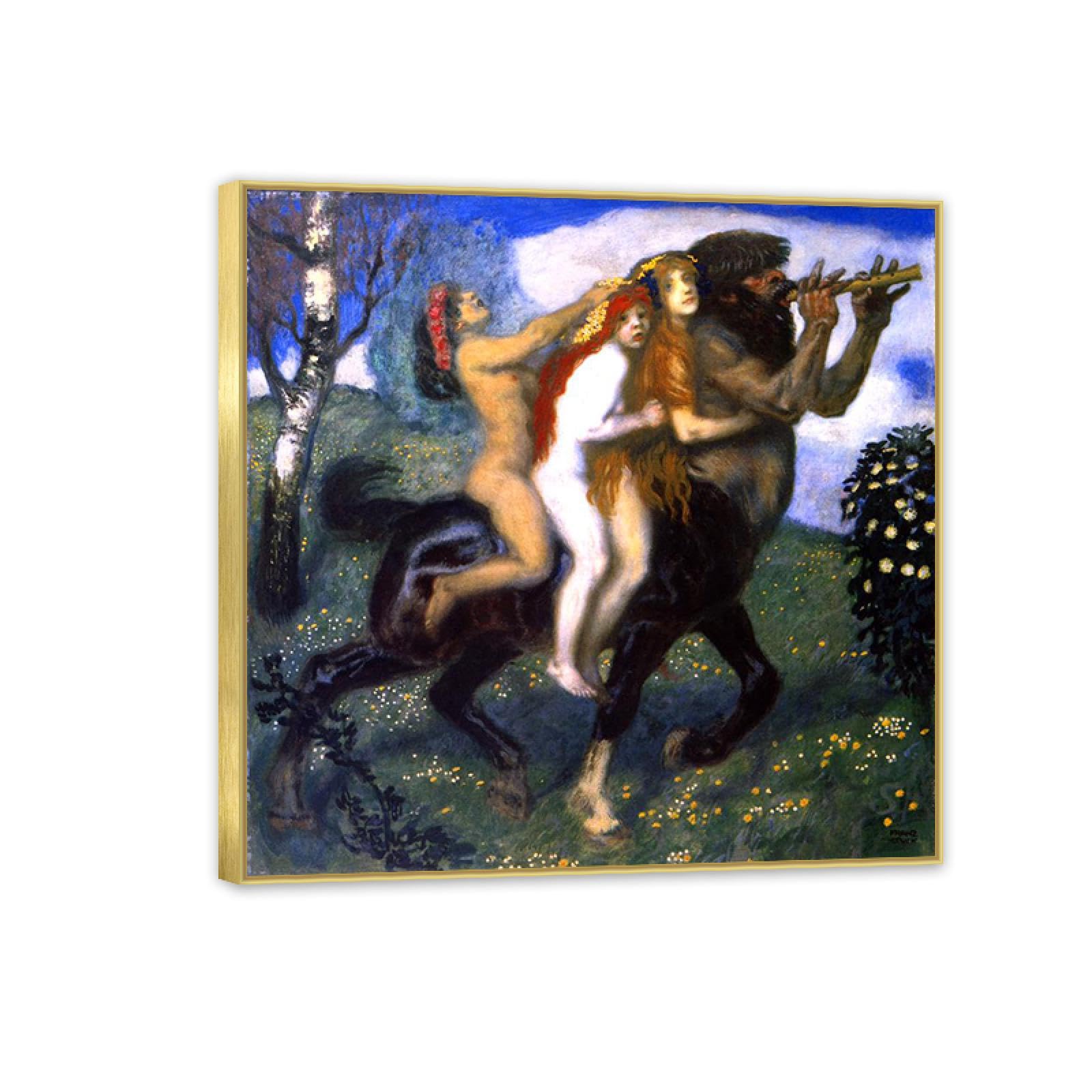 Hau3sh3a Franz von Stuck Wall Art Print The Ride Famous Giclees Franz Stuck Picture Artwork Wall Decor for Living Room Bathroom Office 60x60cm(24x24in) Gold frame
