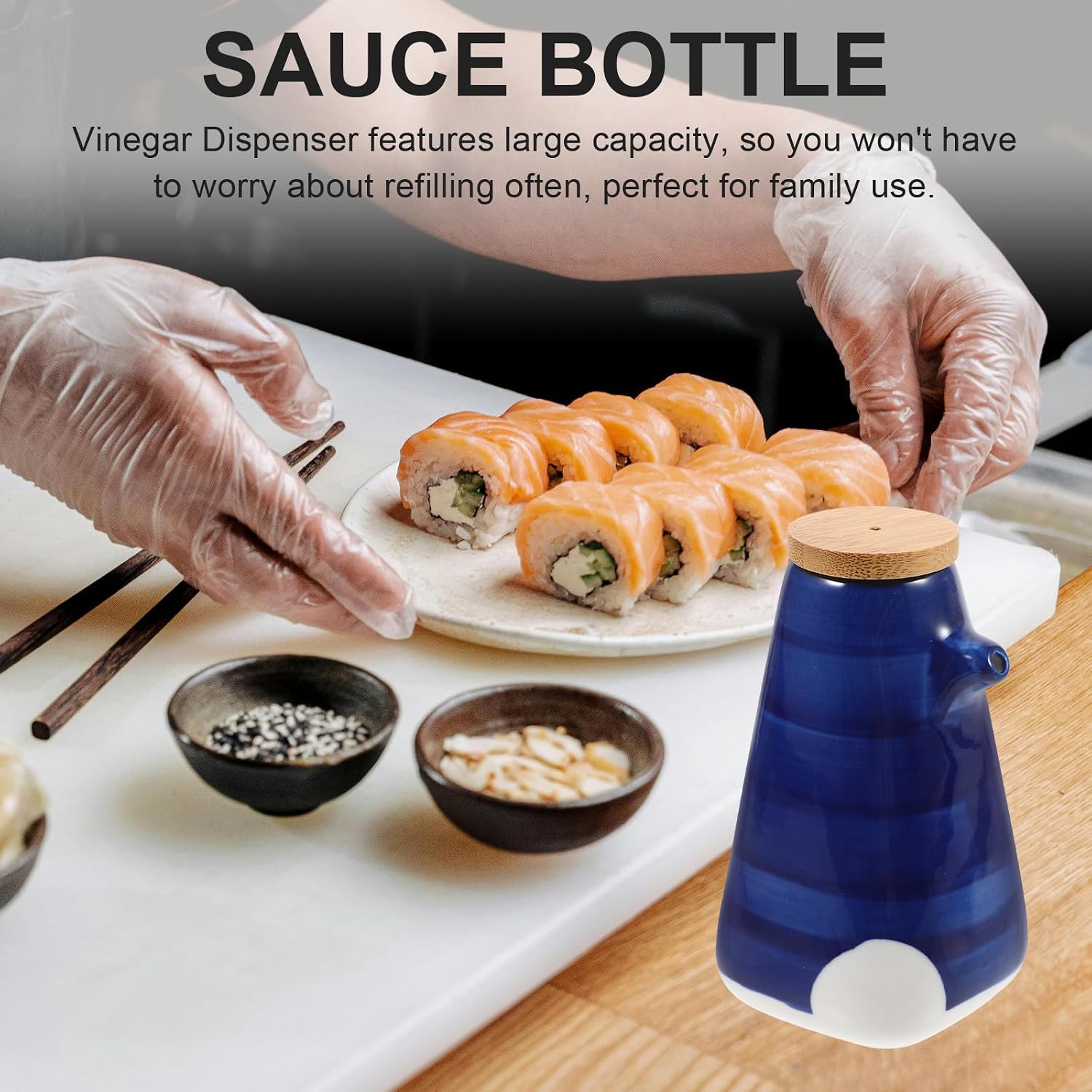 Ceramic Seasoning Pot and Soy Sauce Dispenser Bottle Japanese Style Vinegar Holder Kitchen Sauce Container for Household Cooking and Sushi Preparation