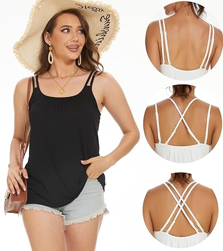 Miniatura 3 de Camiseta sin mangas plisada para mujer con copa de brasier incorporada, casual, fluida, con correa ajustable (S-4XL)