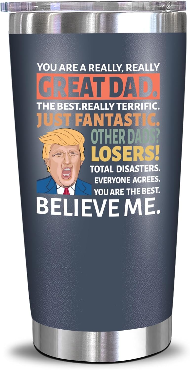 NewEleven Fathers Day Gift For Dad - Funny Present For Father, Men - Dad Birthday Gift, Unique Father Gifts From Daughter, Son, Kid, Wife - 20 Oz Tumbler Navy Great dad trump navy