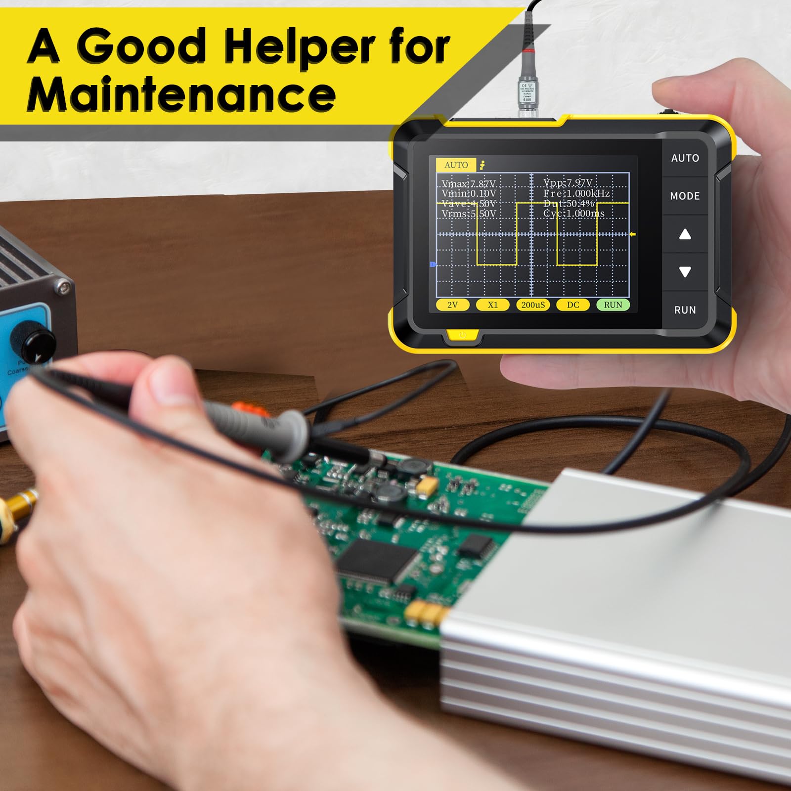 Osciloscopio Digital, 2.8" TFT Mini Oscilloscope 200KHz Ancho de Banda con 2.5MS/s Frecuencia de Muestreo, Modo de Disparo Auto/Nomal/Simple para Principiantes, Bricolaje, Uso Doméstico
