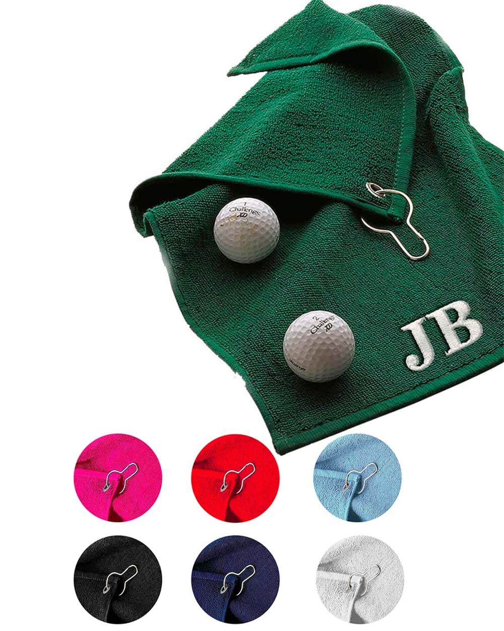 Hoolaroo Personalised Golf Towels with Clip - Personalised Golf Gifts for Men, Ladies, Fathers Day, Grandad, Ball Towel, Women, Bowling, Bowls, Green
