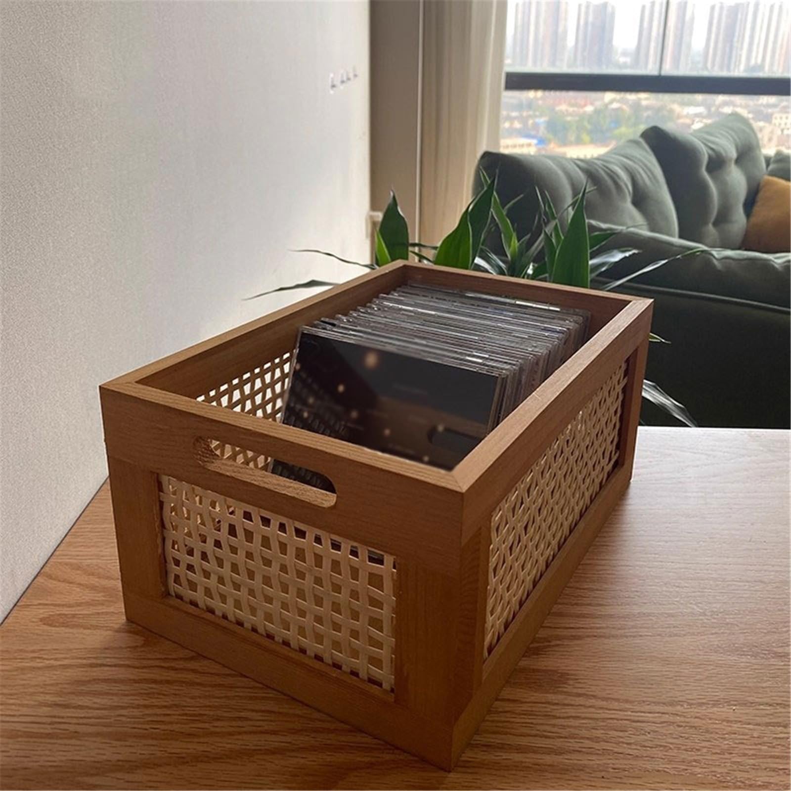 Custodia per CD Scatola porta CD in legno traforato, scaffale multifunzionale for riporre i dischi in casa Portadischi