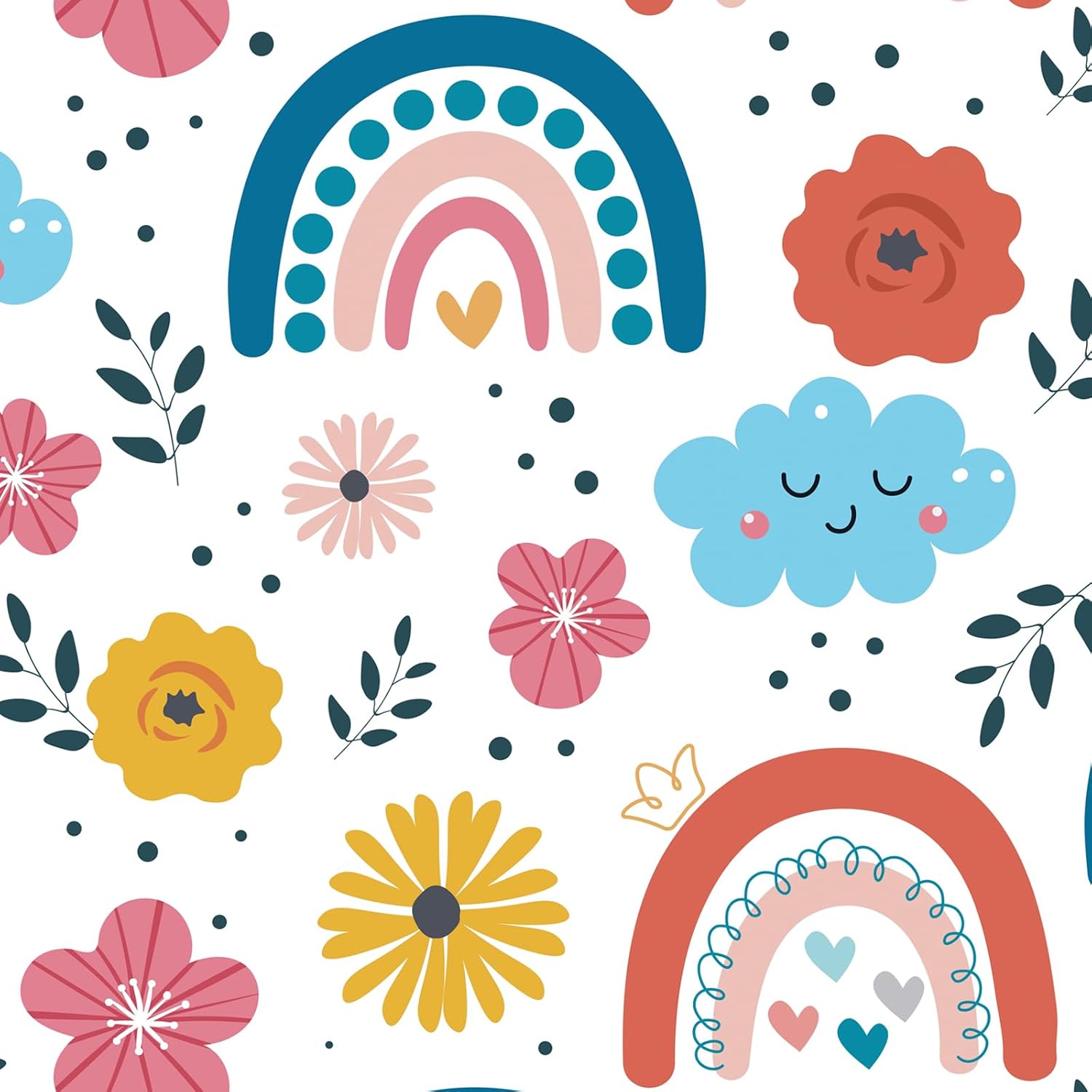 VaryPaper 17.7''x315'' Cute Floral Rainbow Wallpaper Peel and Stick Decorative Floral Contact Paper for Walls Cabinets Removable Self Adhesive Fun Kids Wallpaper Flower Wall Paper for Nursery Bedroom
