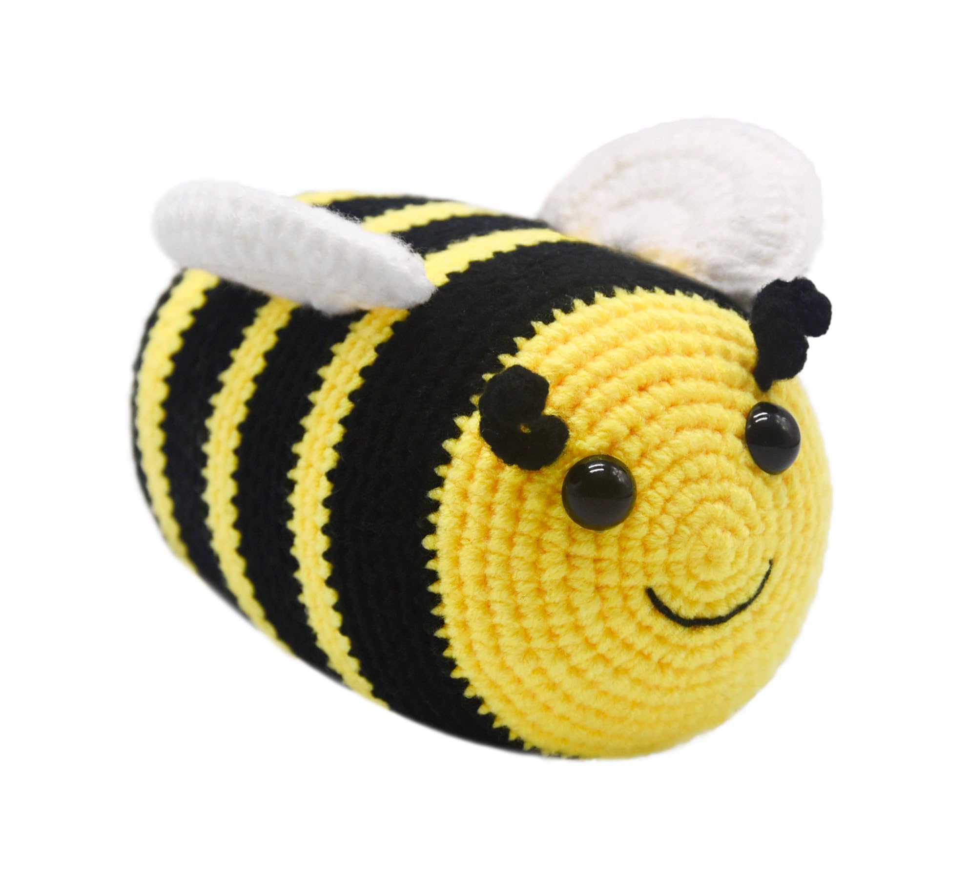 BABOLI Handmade Emotional Support Bee Stuffed Animal Crochet Fuzzy Bumblebee with Smile Face and White Wings Knit Soft Yarn Plush Bee Toy Pretty Sweet Gifts for Kids or Stuff Collection 6 Inch