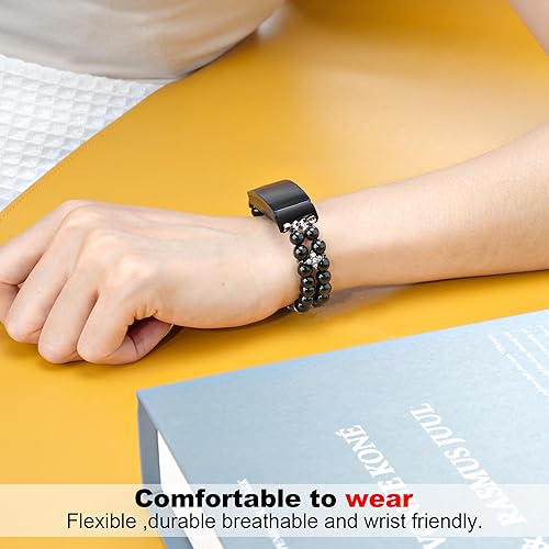 Miniatura 3 de Compatible con Fitbit Inspire HRInspire 2 & Inspire Bandas para mujeres y niñas, pulsera elástica hecha a mano con perlas de moda para Inspire
