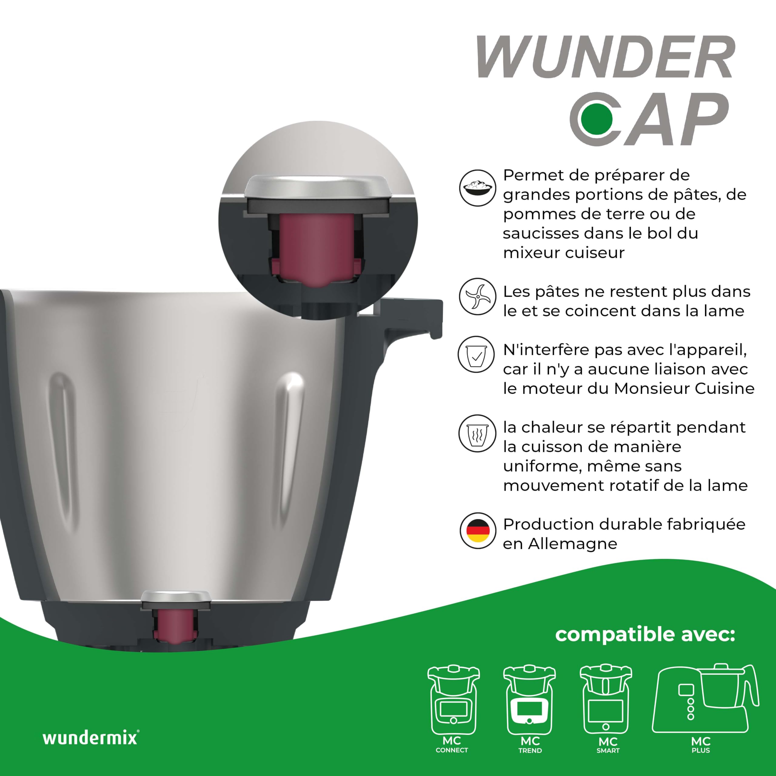 Wundermix - WunderCap® cache-lame pour robot de cuisine Monsieur Cuisine (Connect, Trend, Smart) • Accessoire révolutionnaire pour cuisson sans lame • Accessoire Wundermix