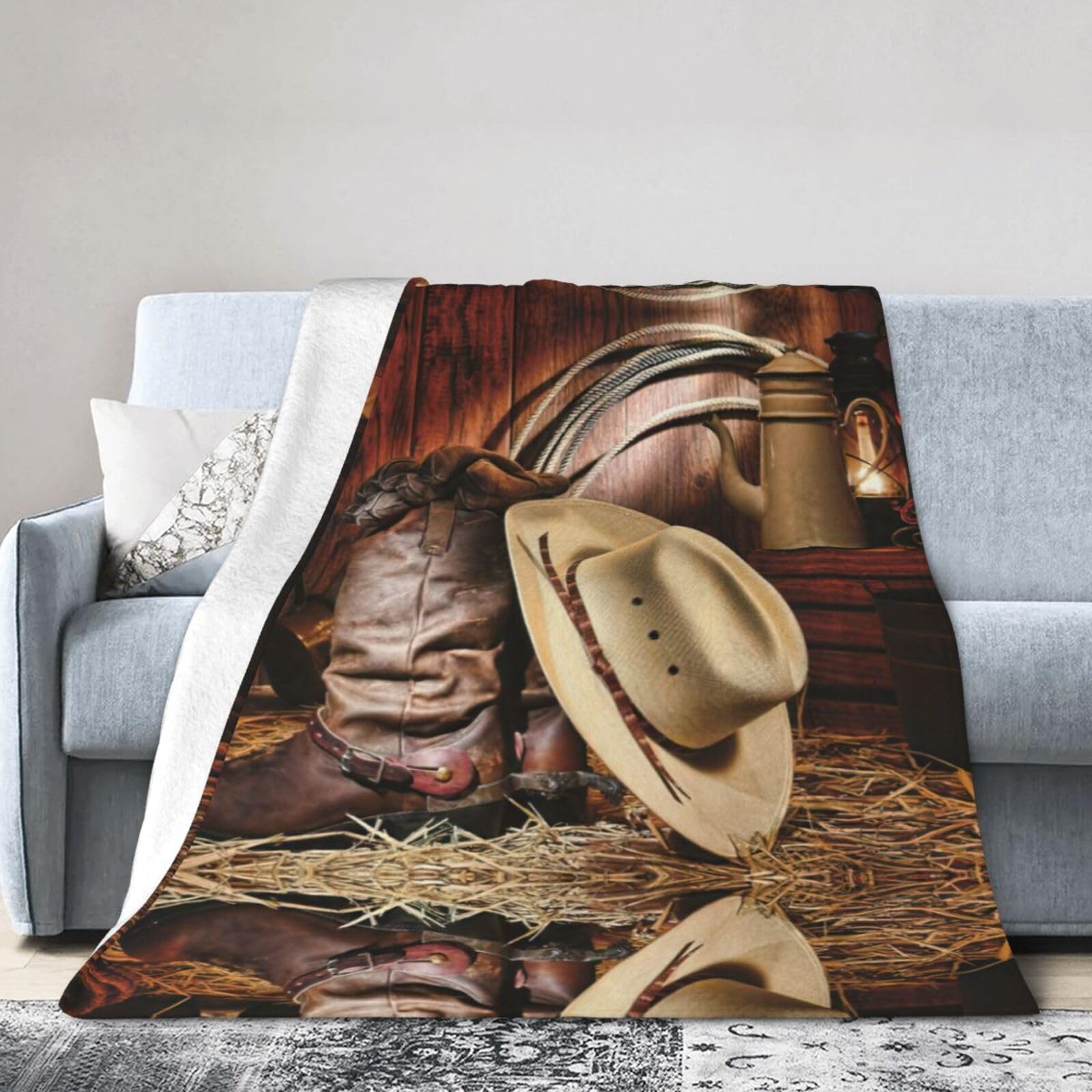 Couverture de voyage en flanelle douce imprimé bottes de cowboy