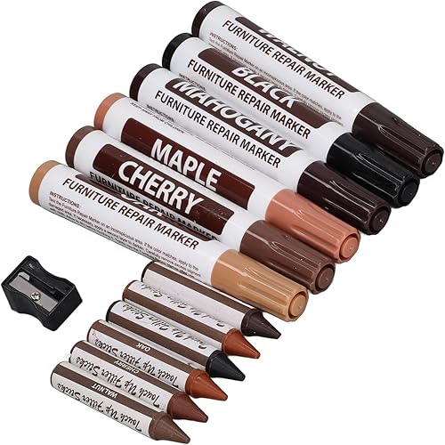 Kit de reparación de muebles, marcadores de madera, marcadores de muebles de retoque, 6 marcadores de muebles para arañazos de madera, mesas de piso