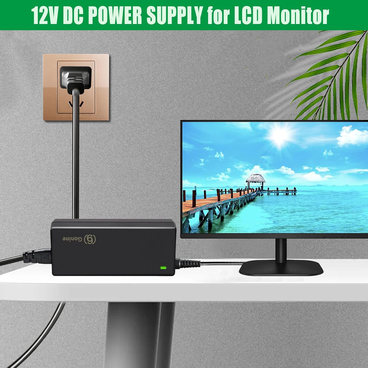 12V 5A Monitor Power Supply Cord, AC 100-240V to DC 12V 5A 60W Power Adapter, Compatible with 12Volt AOC Monitors 16 20 22 23 24 27 inch and Dell 22 23 24 27 inch, Replacement AC/DC Adapter.