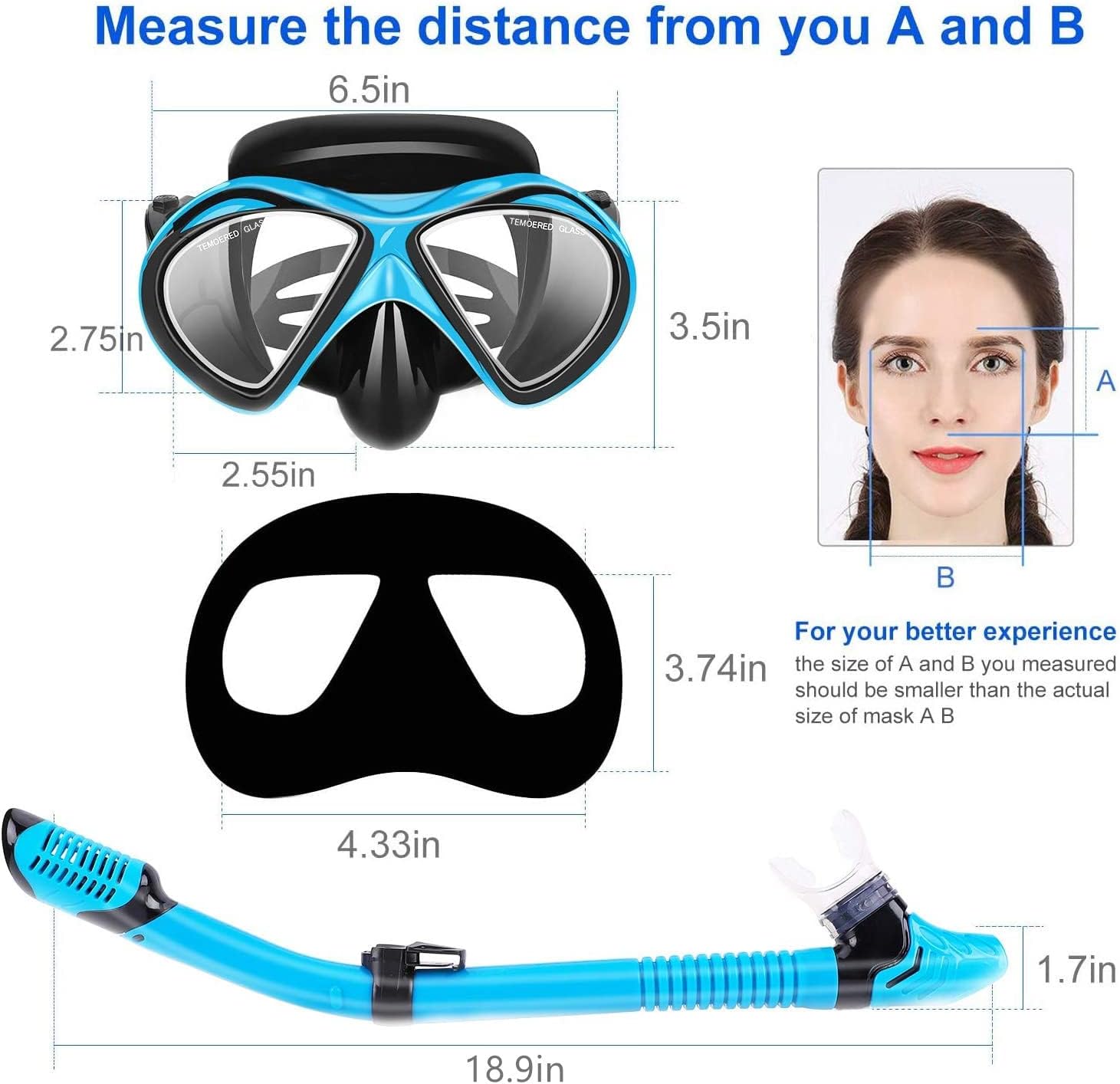 ONINAA Snorkeling Snorkel Package Set (Blue) : Sports & Outdoors