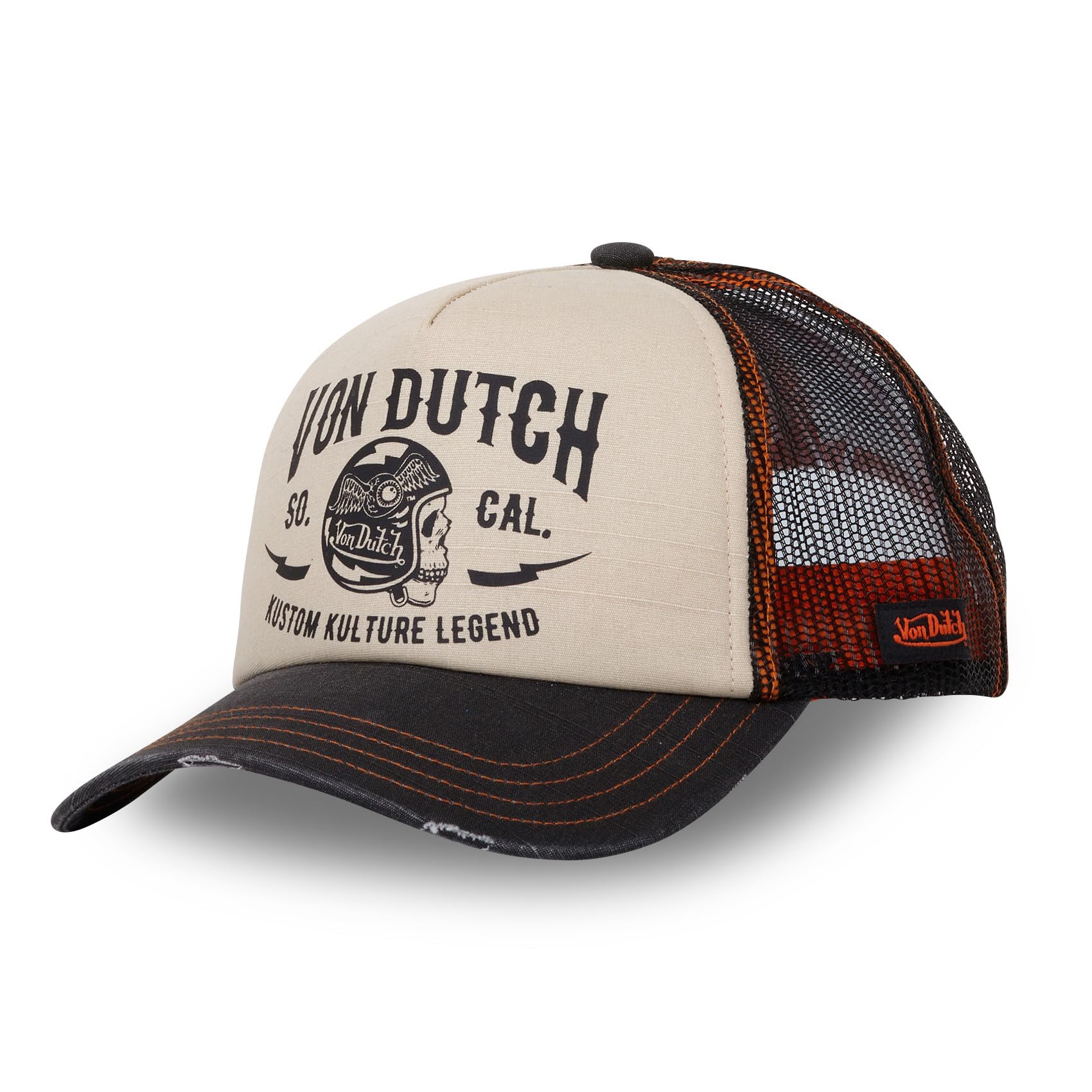 Von Dutch Men's & Women's Crew, Adjustable Trucker Cap with Snapback, Beige Size TU