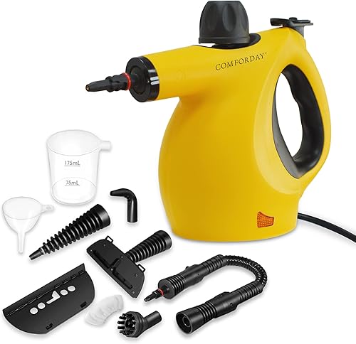 Comforday Limpiador de vapor multiusos con accesorios de 9 piezas, perfecto para eliminar manchas, cortinas, asientos de automóvil, piso, baño,