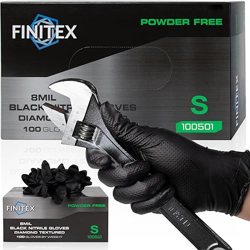 Vista 8 de FINITEX Industrial Diamond Texture Nitrile Black Glove - 100/1000PCS Chemical Resistant 8mil Mechanic Disposable Gloves