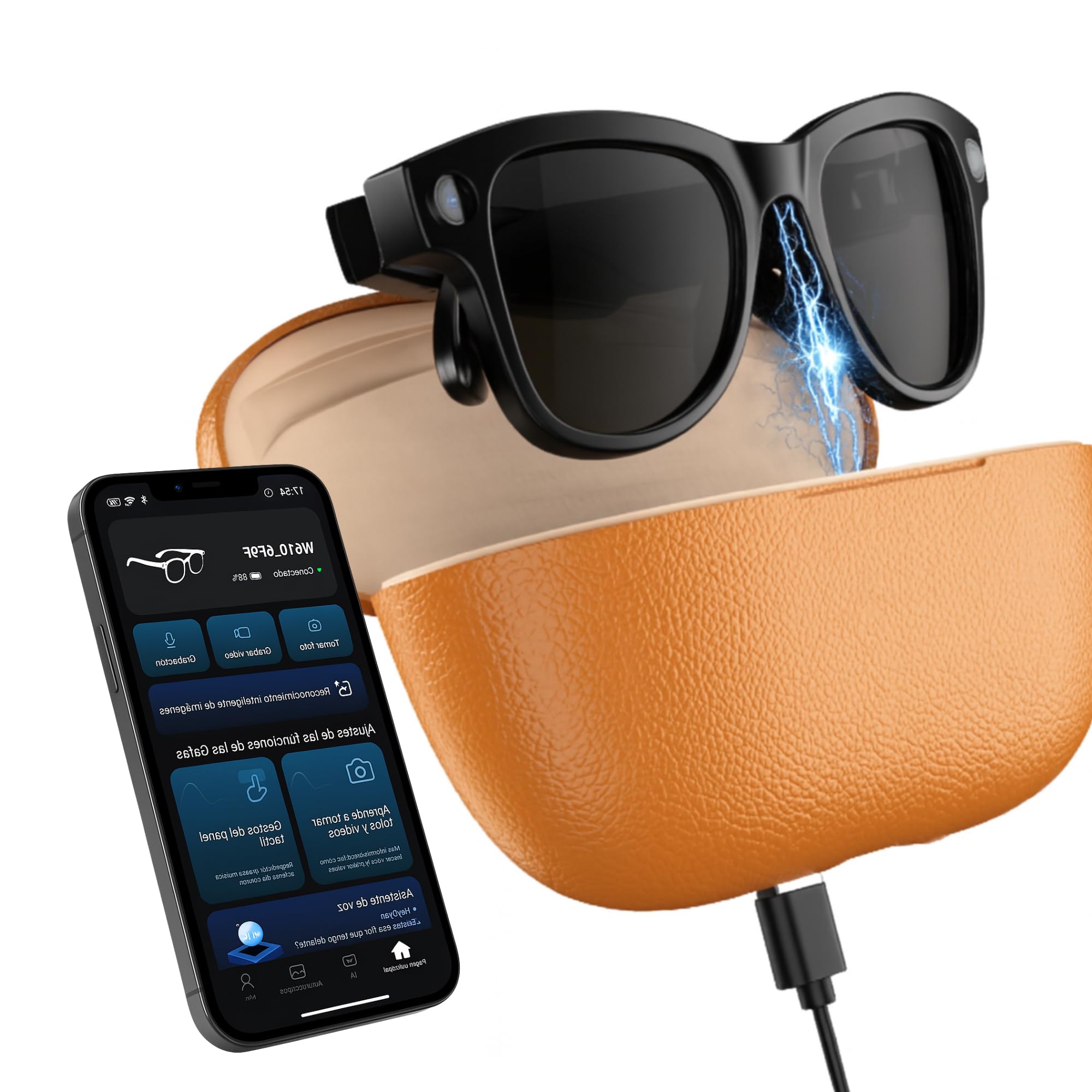 smartia SMARTIA - Gafas inteligentes con cámara, Funda de Carga Portátil, Gafas de sol bluetooth, Manos libres con IA integrada por Voz, APP incluida en español, Smart glasses y Traductor 20 idiomas, 33 MP 4K