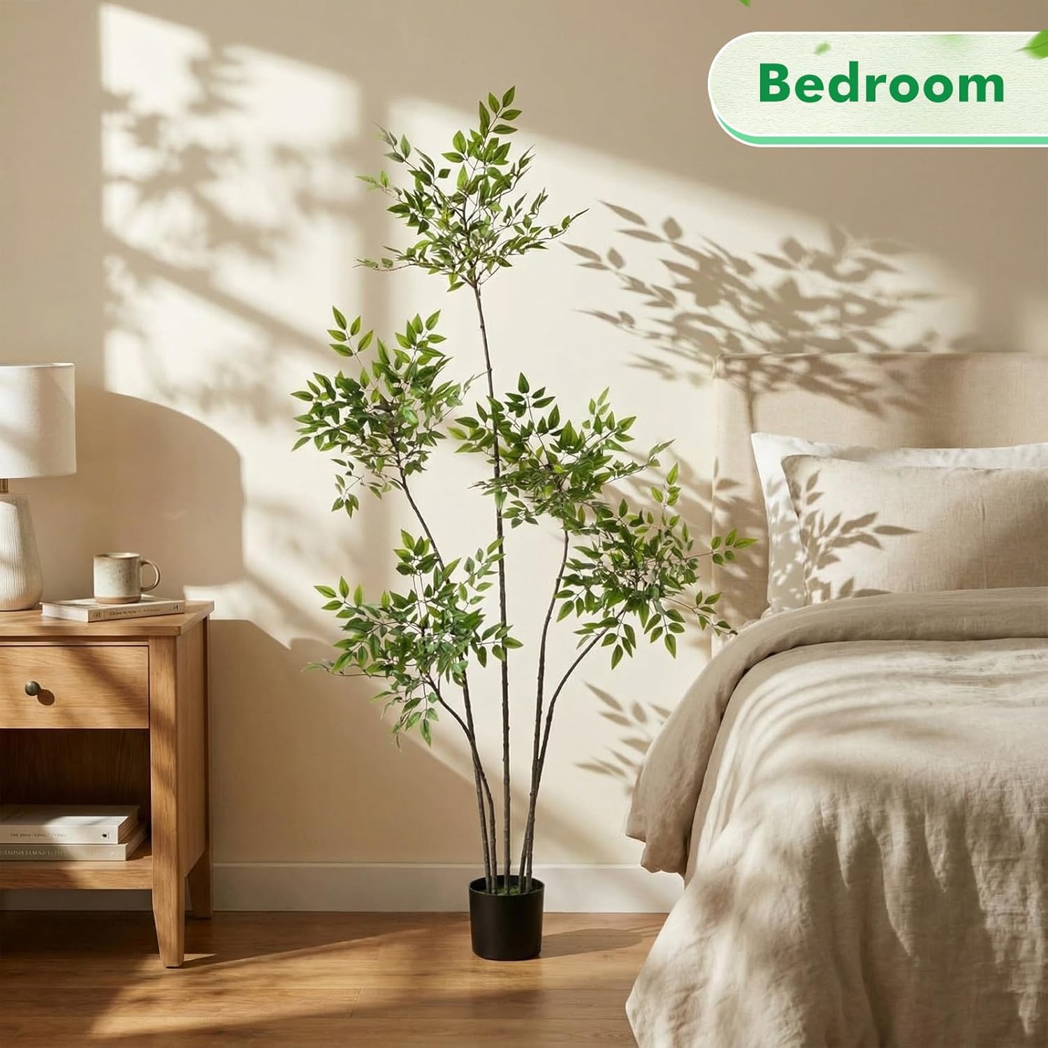 Giegxin 5ft Faux Bamboo Tree Indoor Artificial Nandina Tree Realistic Large Fake Plants Potted Planter Tall Foliage Floor Plant for Home Office Corner Room Decor Greenery Housewarming Gift