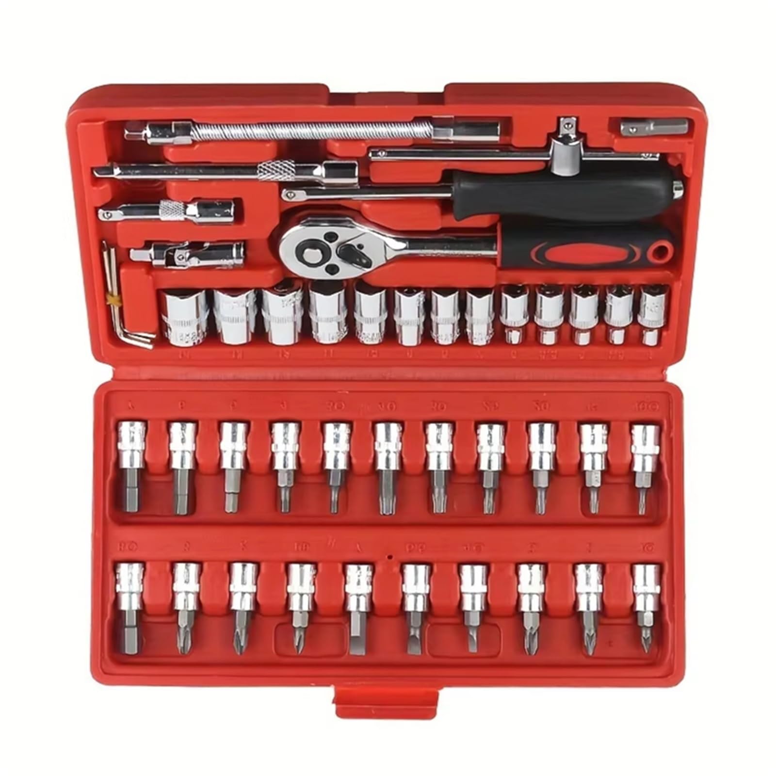 Juego de llaves de trinquete Kit Herramientas Reparación Automóviles Llave Dinamométrica Trinquete Llave Inglesa Destornillador Juego Herramientas Combinadas Herramienta Reparación 46 Uds.
