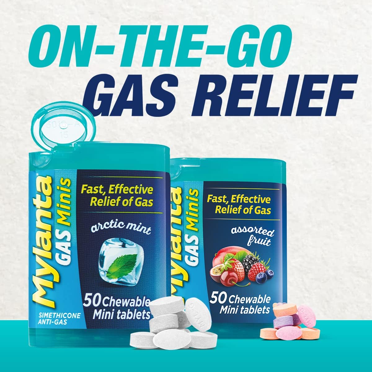 Tabletas de alivio de gas Mylanta Minipestañas menta 50 unidades