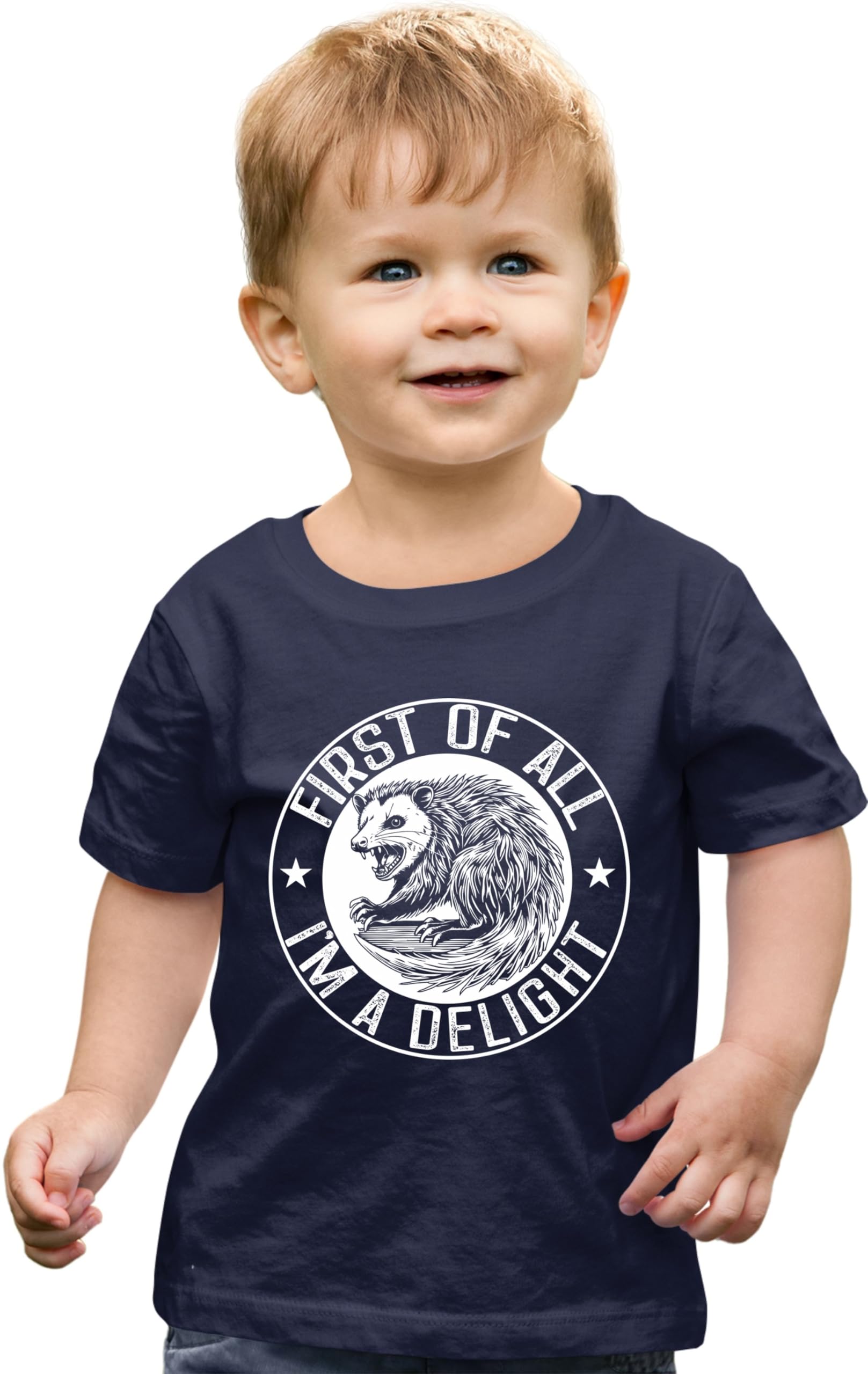 2T Navy Toddler First of All I'm A Delight Funny Possum Toddler T-Shirt