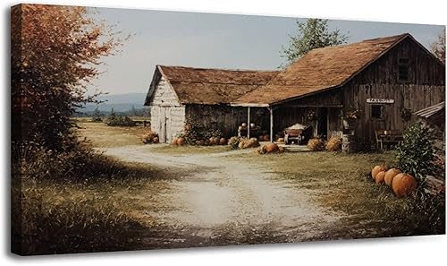 Miniatura 25 de 24"x 48" Fall Canvas Wall Art Highland Cow Rustic Vintage Forest Landscape Farmhouse Autumn Framed Pictures Painting Print Large Wall Art for Living