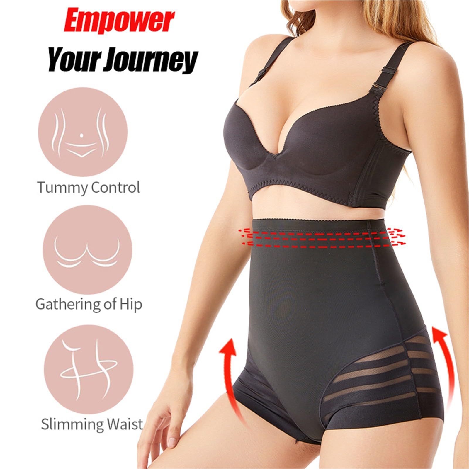 Faja Reductora Mujer Adelgazante Bragas Moldeadoras De Encaje con Tiras For Mujer, Sin Costuras, De Cintura Alta, Moldeadoras De Glúteos(Black,S)